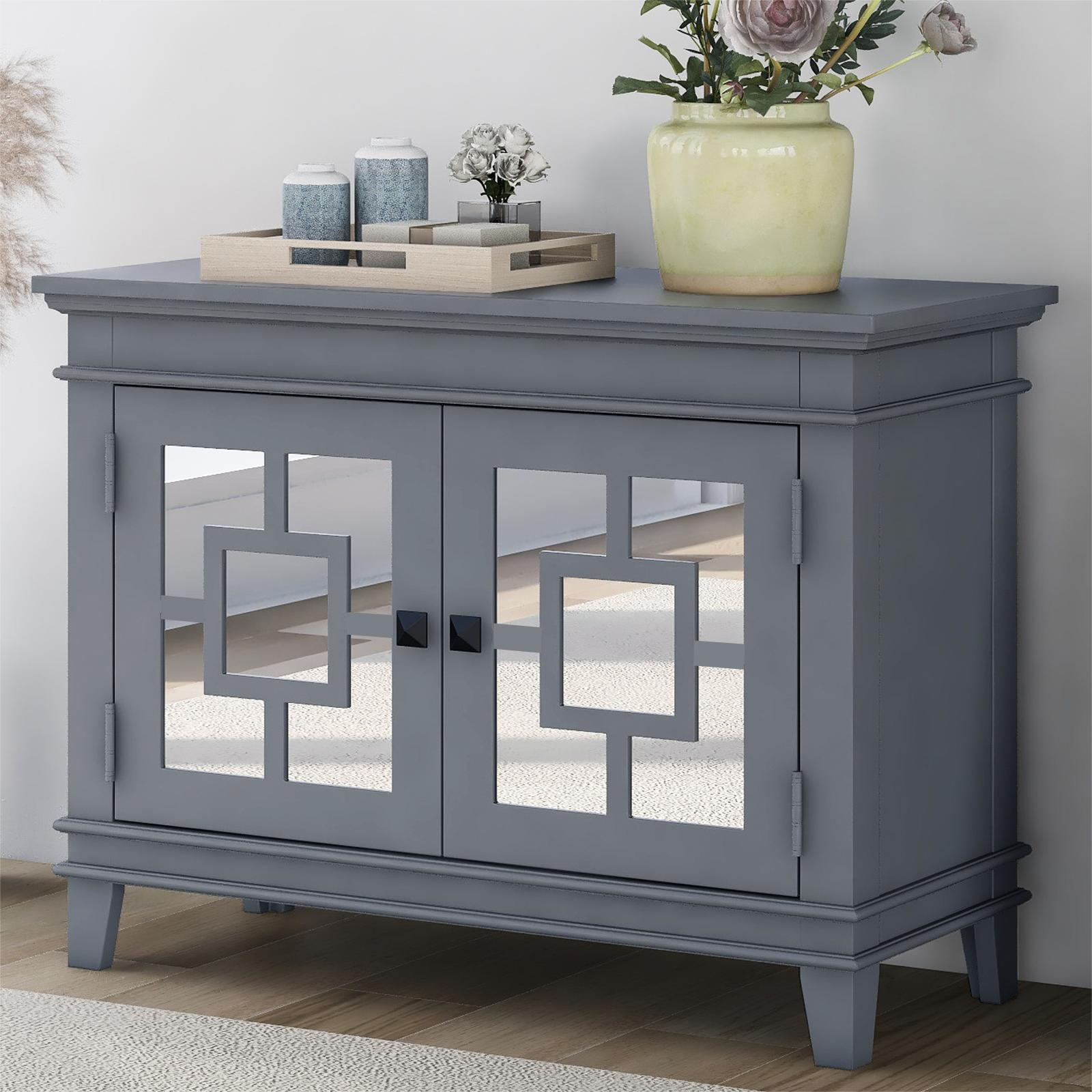 24" Tall Wood 2-door Accent Cabinet with Mirror Door