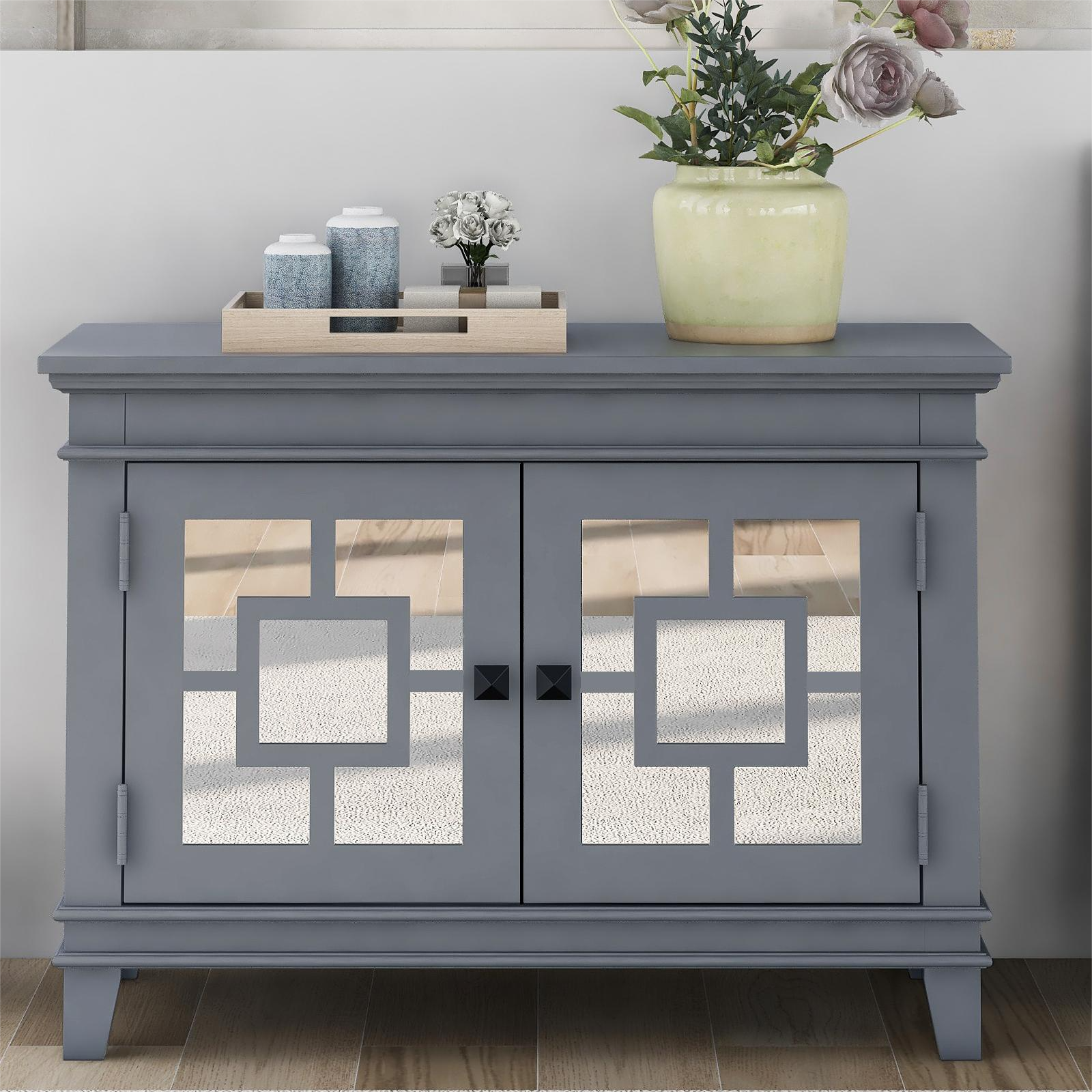 24" Tall Wood 2-door Accent Cabinet with Mirror Door