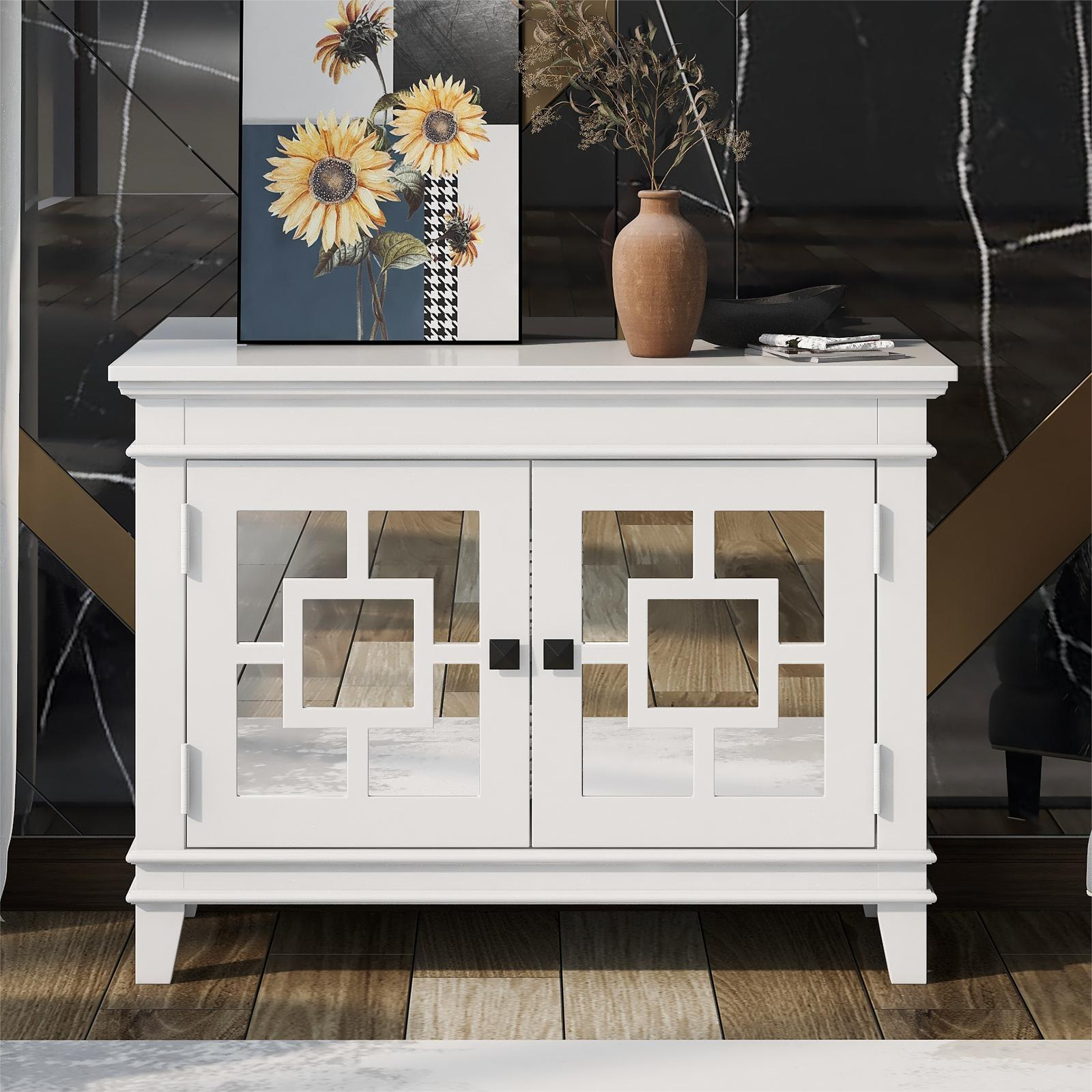 24" Tall Wood 2-door Accent Cabinet with Mirror Door