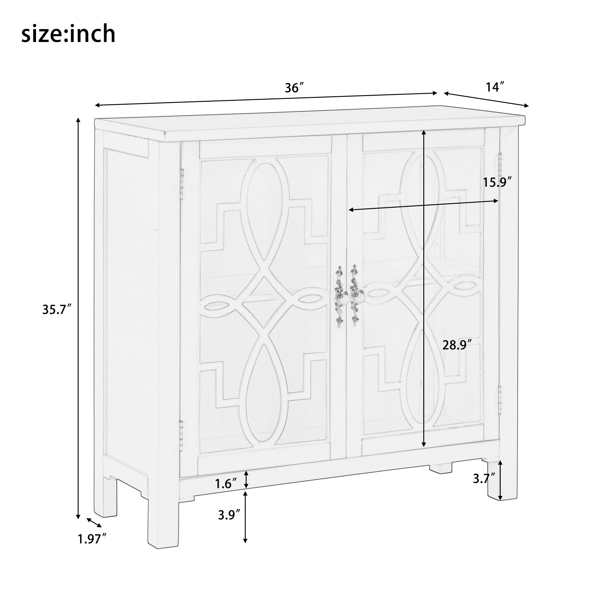 36" Tall Wood 2-door Accent Cabinet with Adjustable Shelf