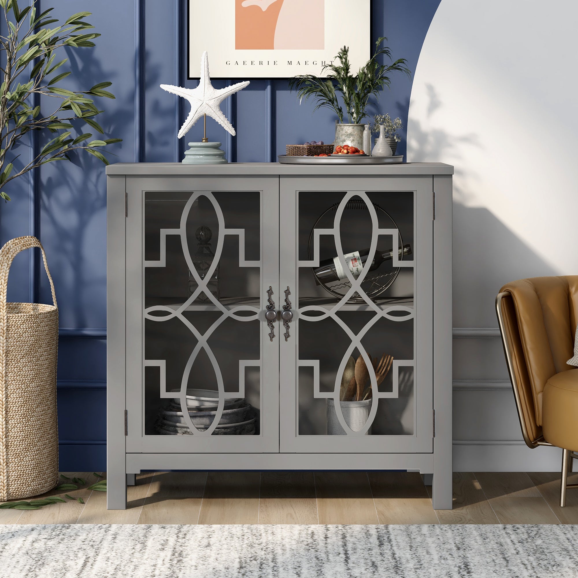 36" Tall Wood 2-door Accent Cabinet with Adjustable Shelf