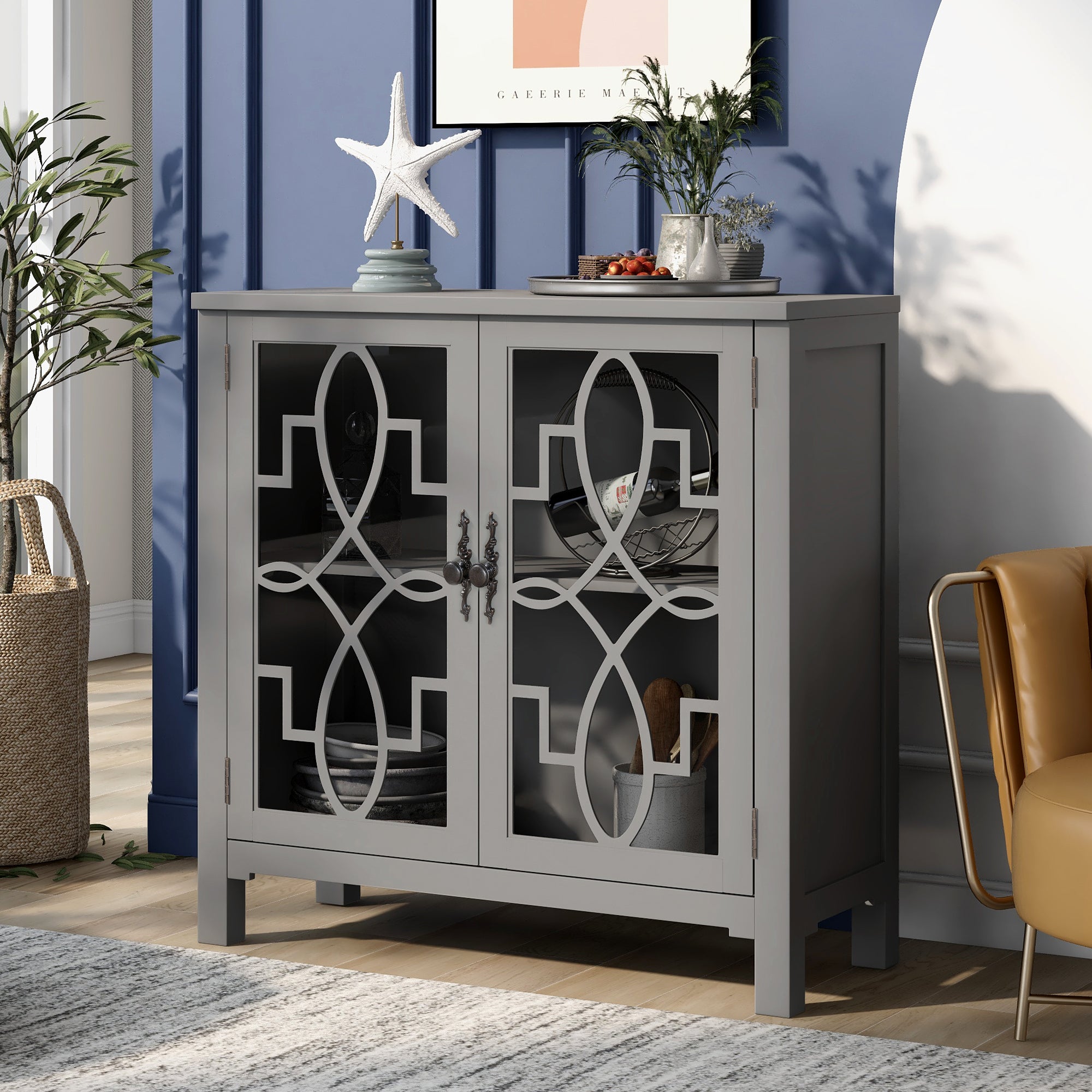 36" Tall Wood 2-door Accent Cabinet with Adjustable Shelf