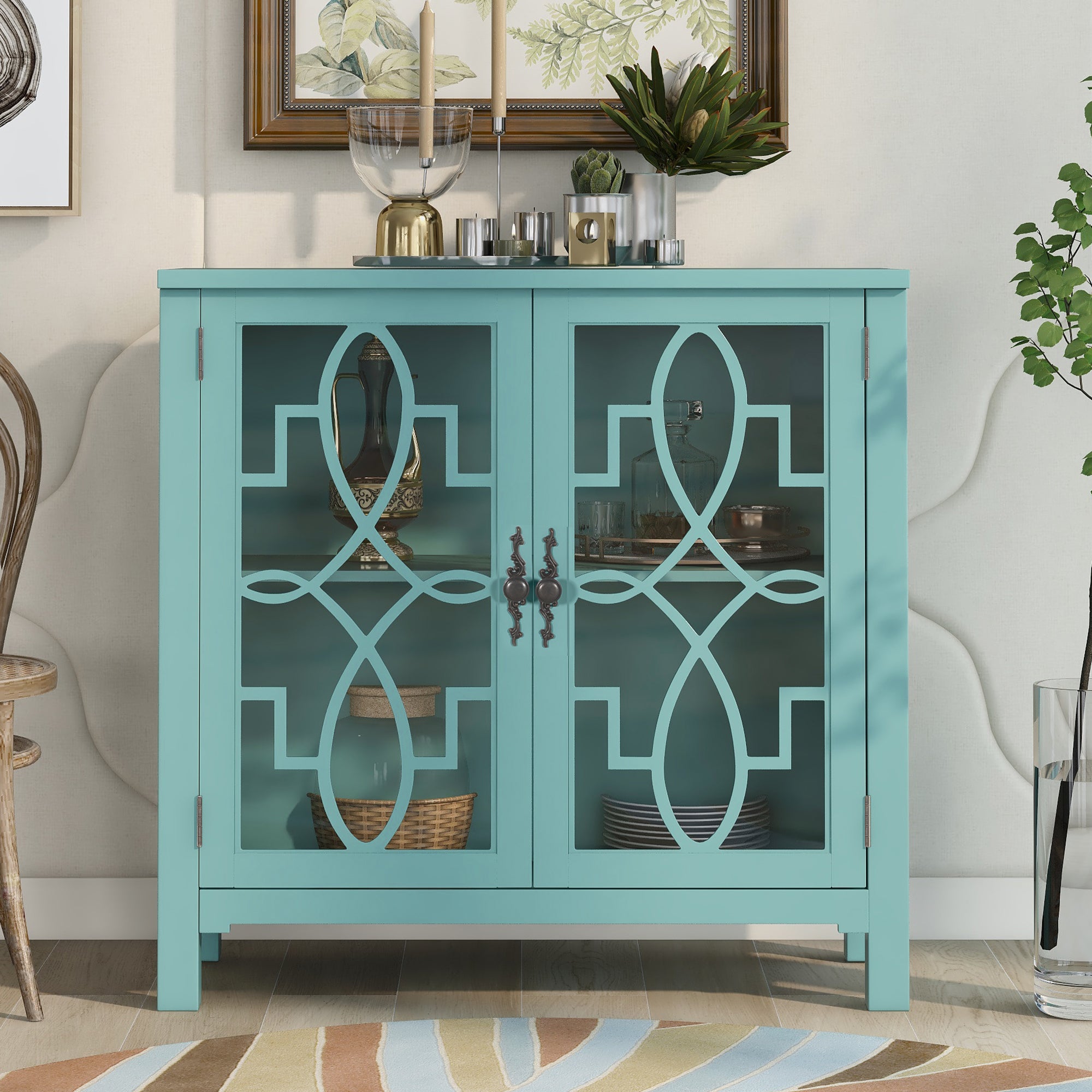 36" Tall Wood 2-door Accent Cabinet with Adjustable Shelf