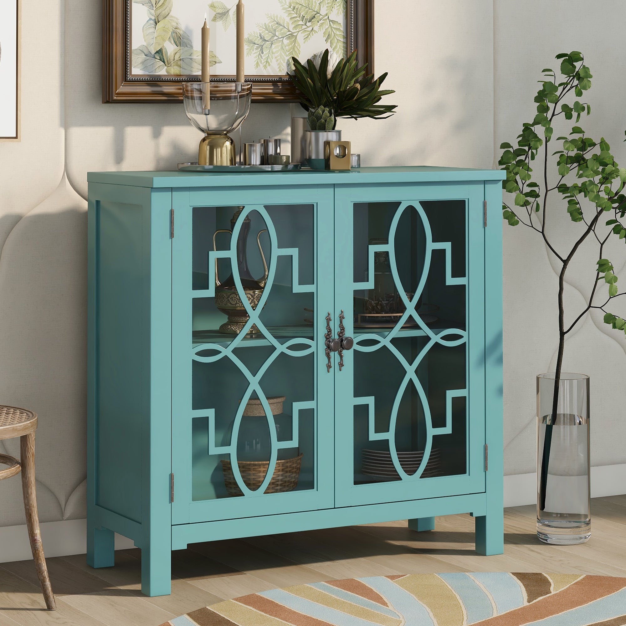 36" Tall Wood 2-door Accent Cabinet with Adjustable Shelf