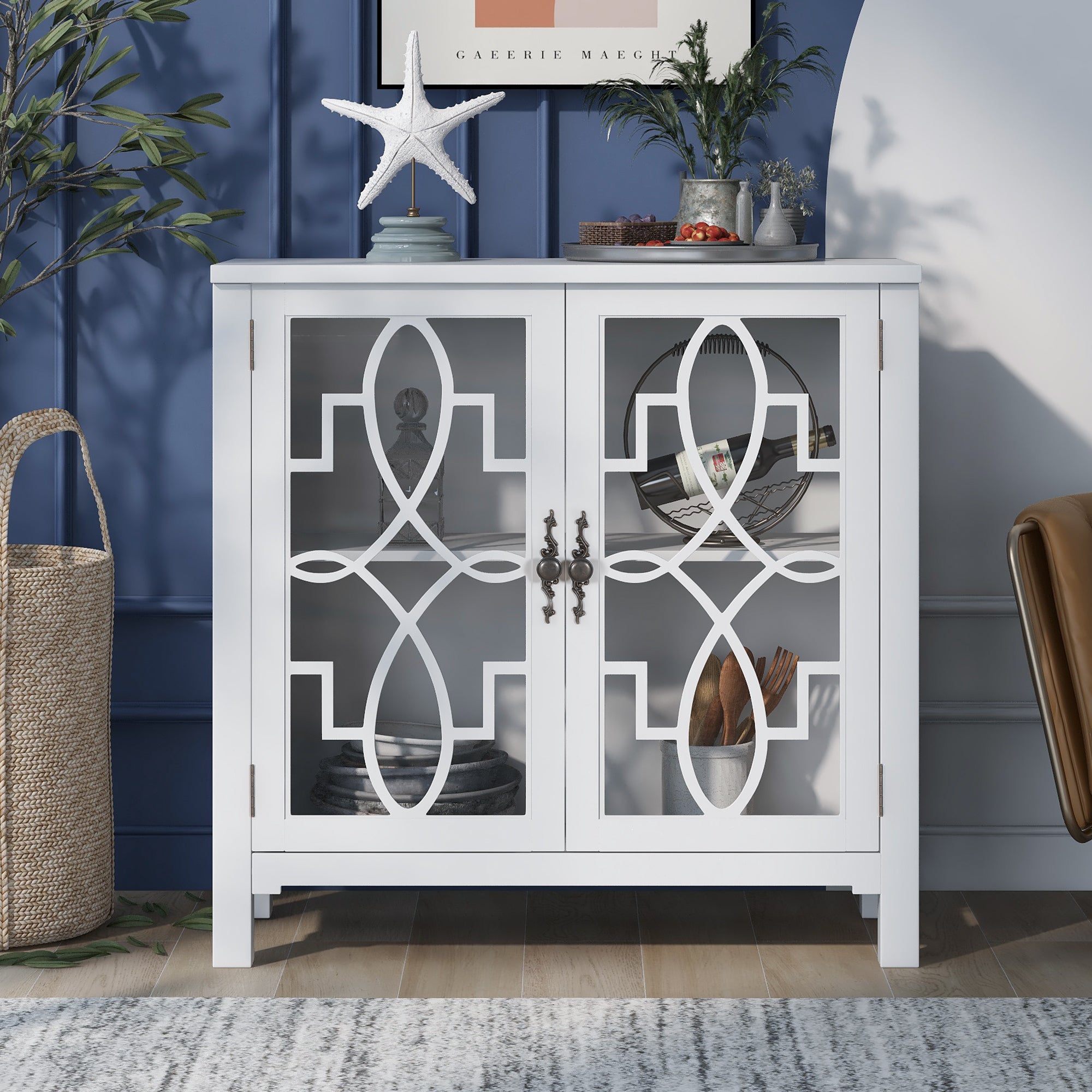 36" Tall Wood 2-door Accent Cabinet with Adjustable Shelf