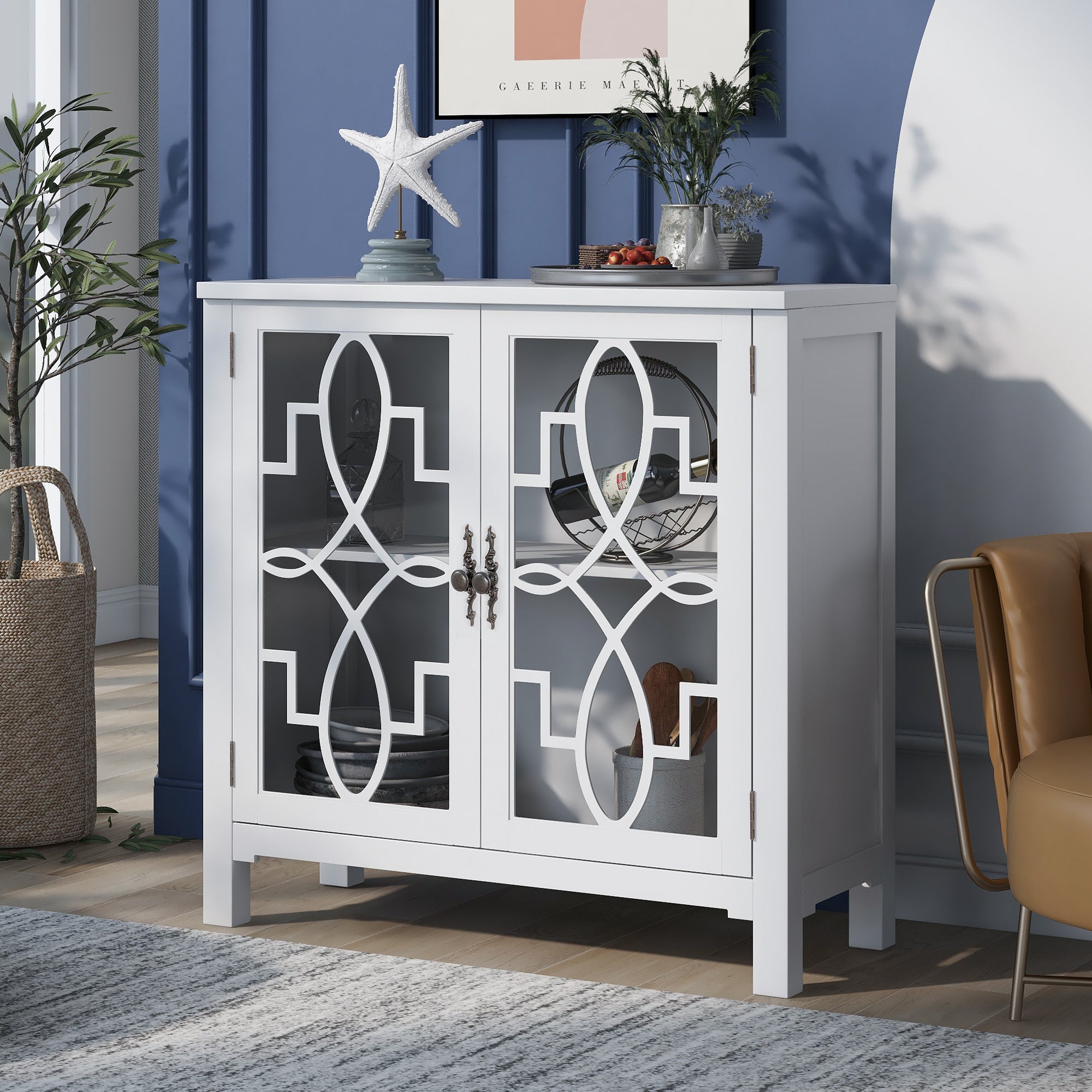 36" Tall Wood 2-door Accent Cabinet with Adjustable Shelf