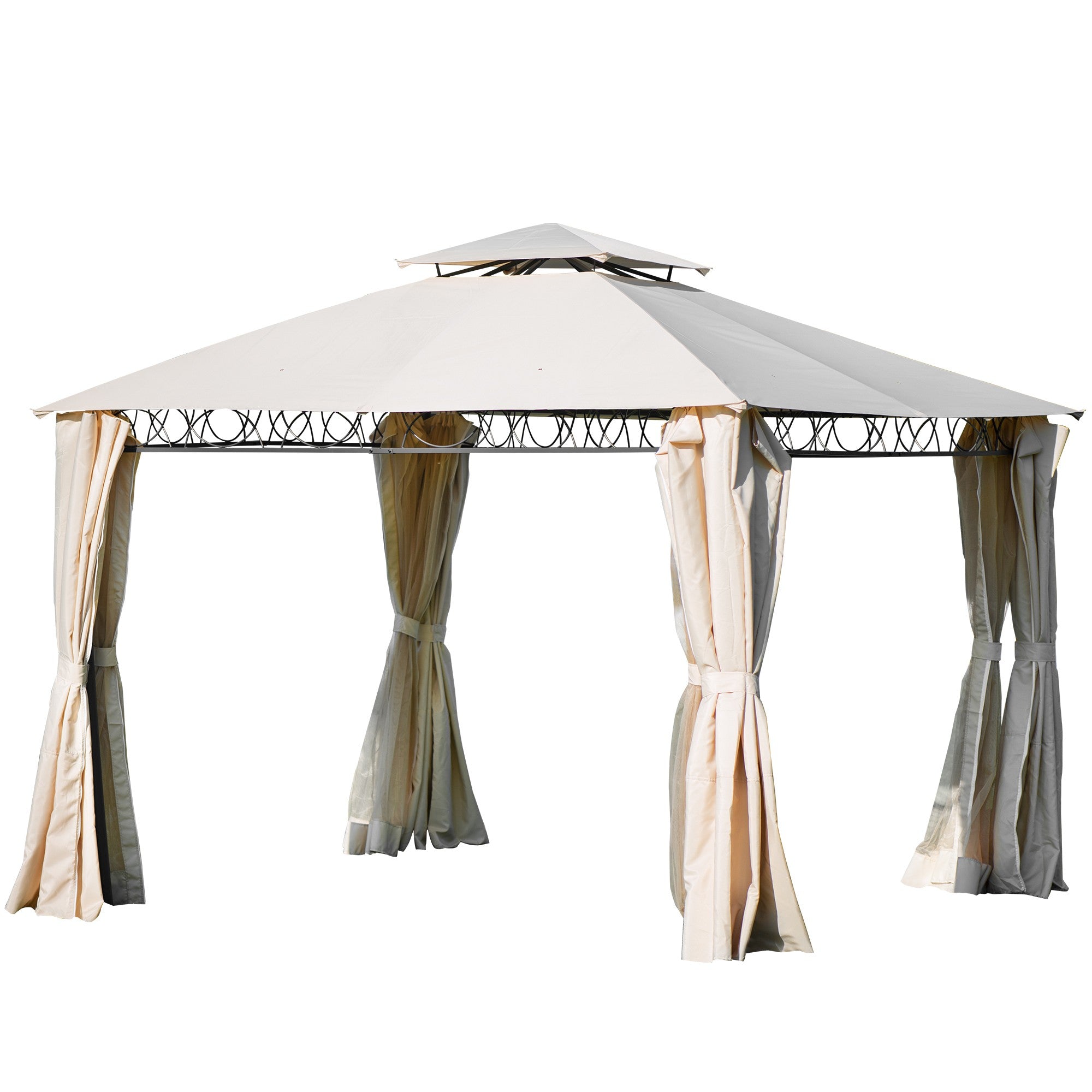 10' X 10' Iron Polyester Soft-Top Outdoor Double Tiered Grill Canopy Gazebo Tent