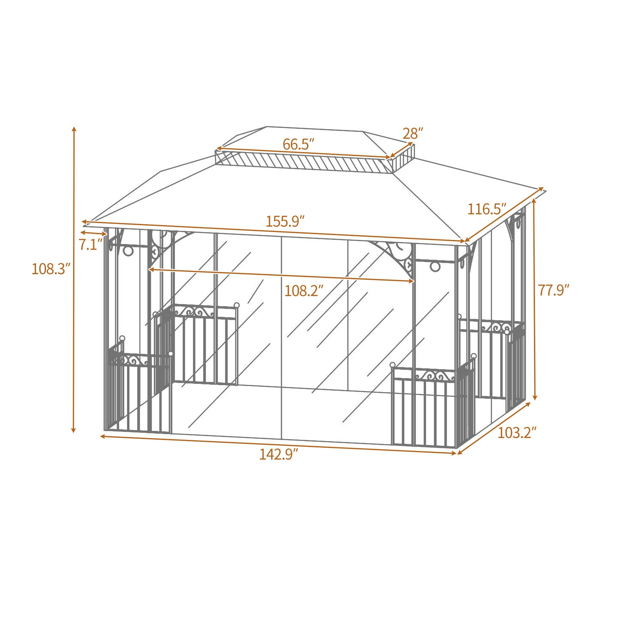 12' X 10' Iron Polyester Soft-Top Outdoor Canopy Gazebo with Mosquito Netting