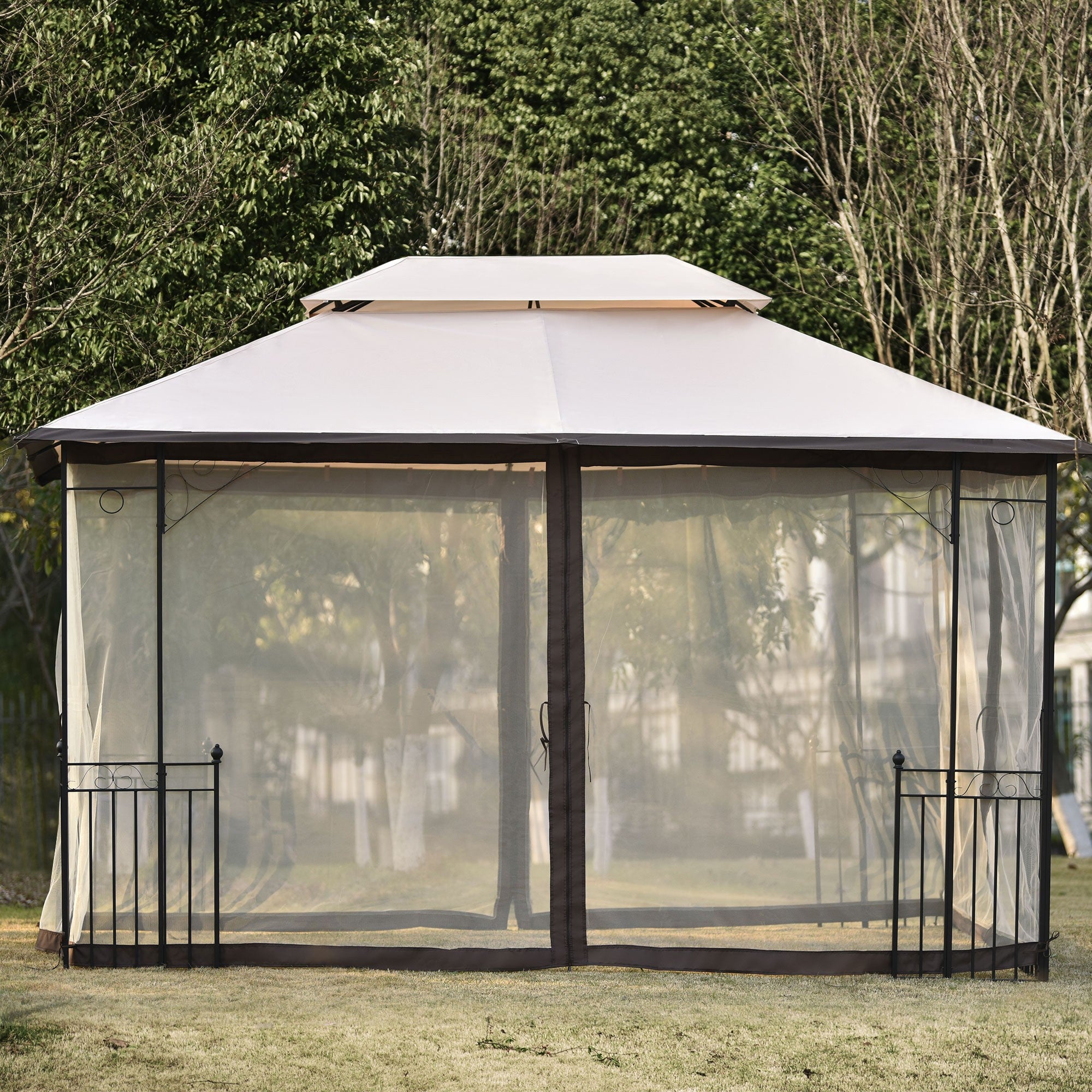 12' X 10' Iron Polyester Soft-Top Outdoor Canopy Gazebo with Mosquito Netting