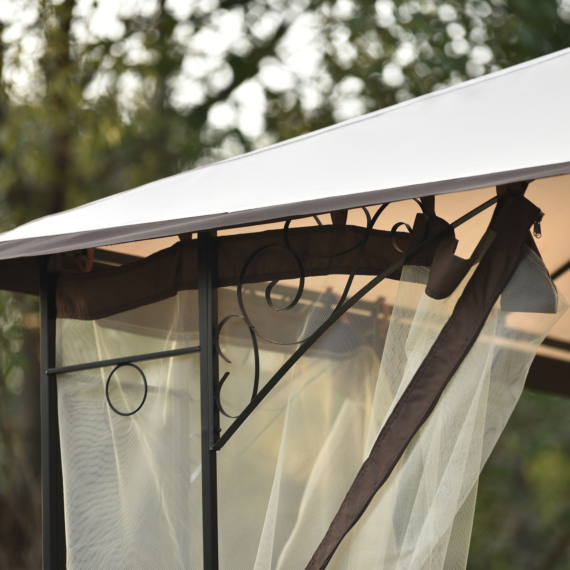 12' X 10' Iron Polyester Soft-Top Outdoor Canopy Gazebo with Mosquito Netting