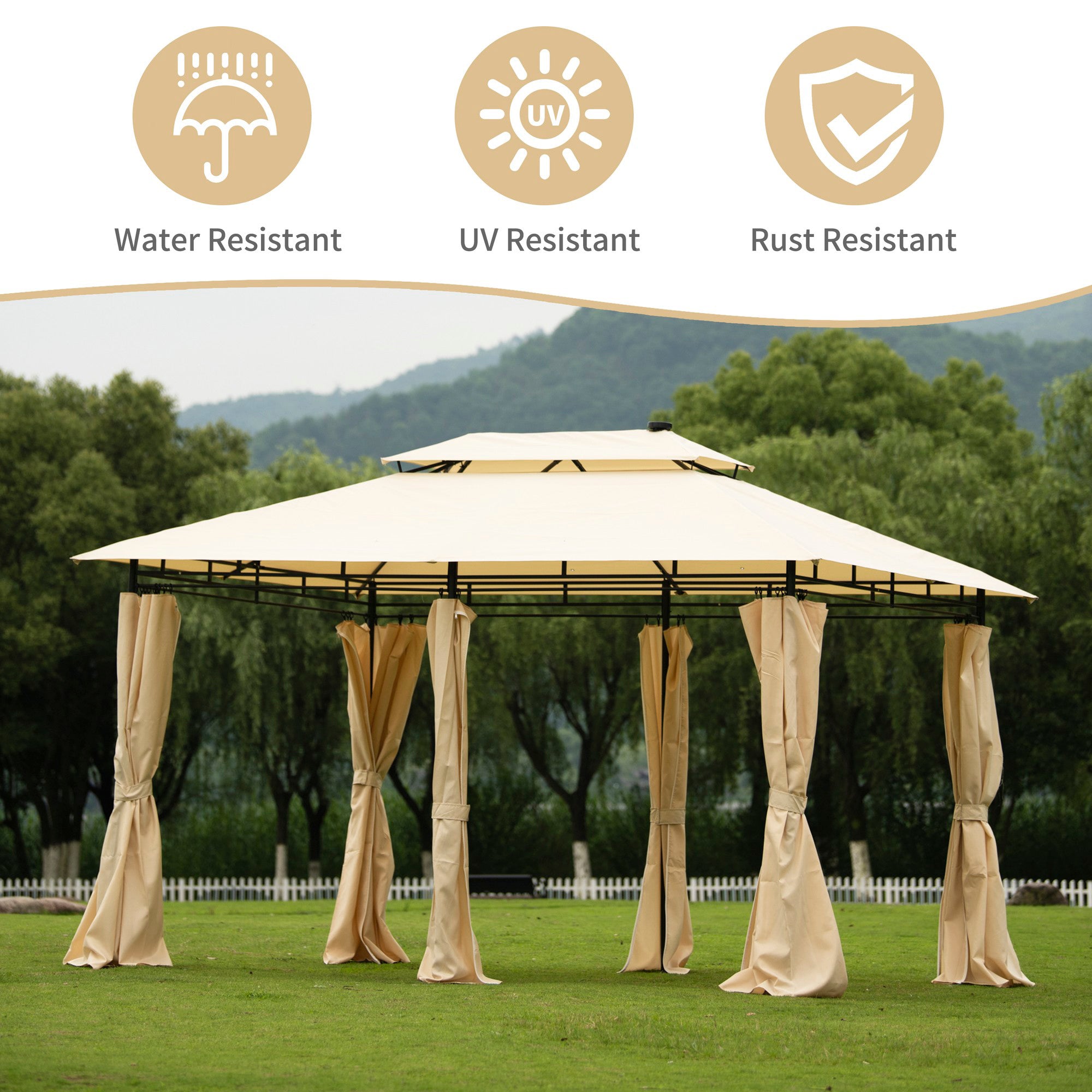 13' X 9' Iron Polyester Soft-Top Outdoor Canopy Patio Gazebo with Removable Curtains