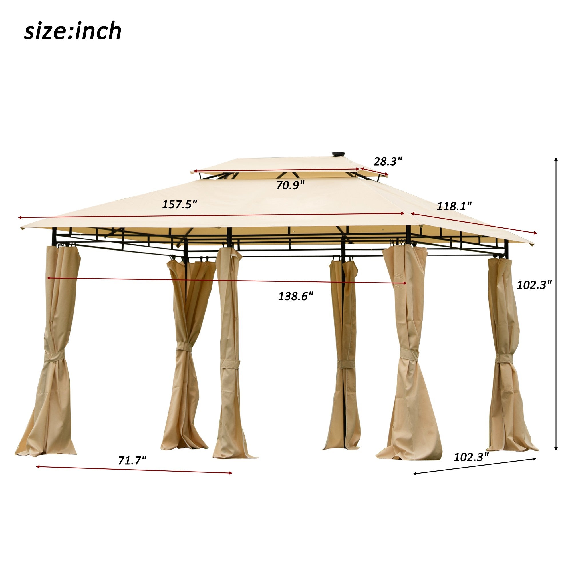 13' X 9' Iron Polyester Soft-Top Outdoor Canopy Patio Gazebo with Removable Curtains