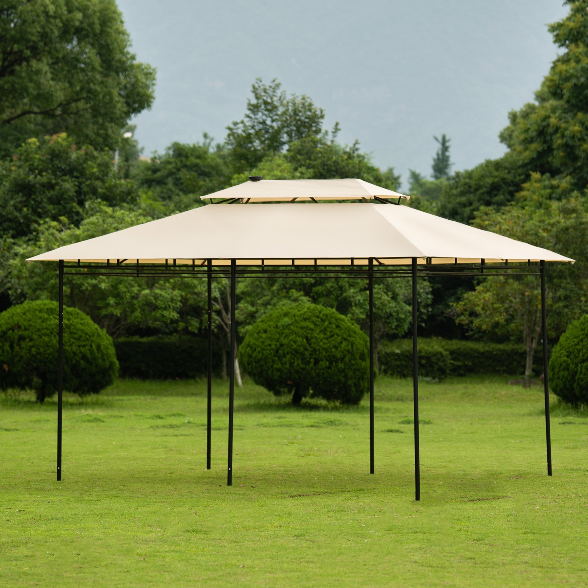 13' X 9' Iron Polyester Soft-Top Outdoor Canopy Patio Gazebo with Removable Curtains