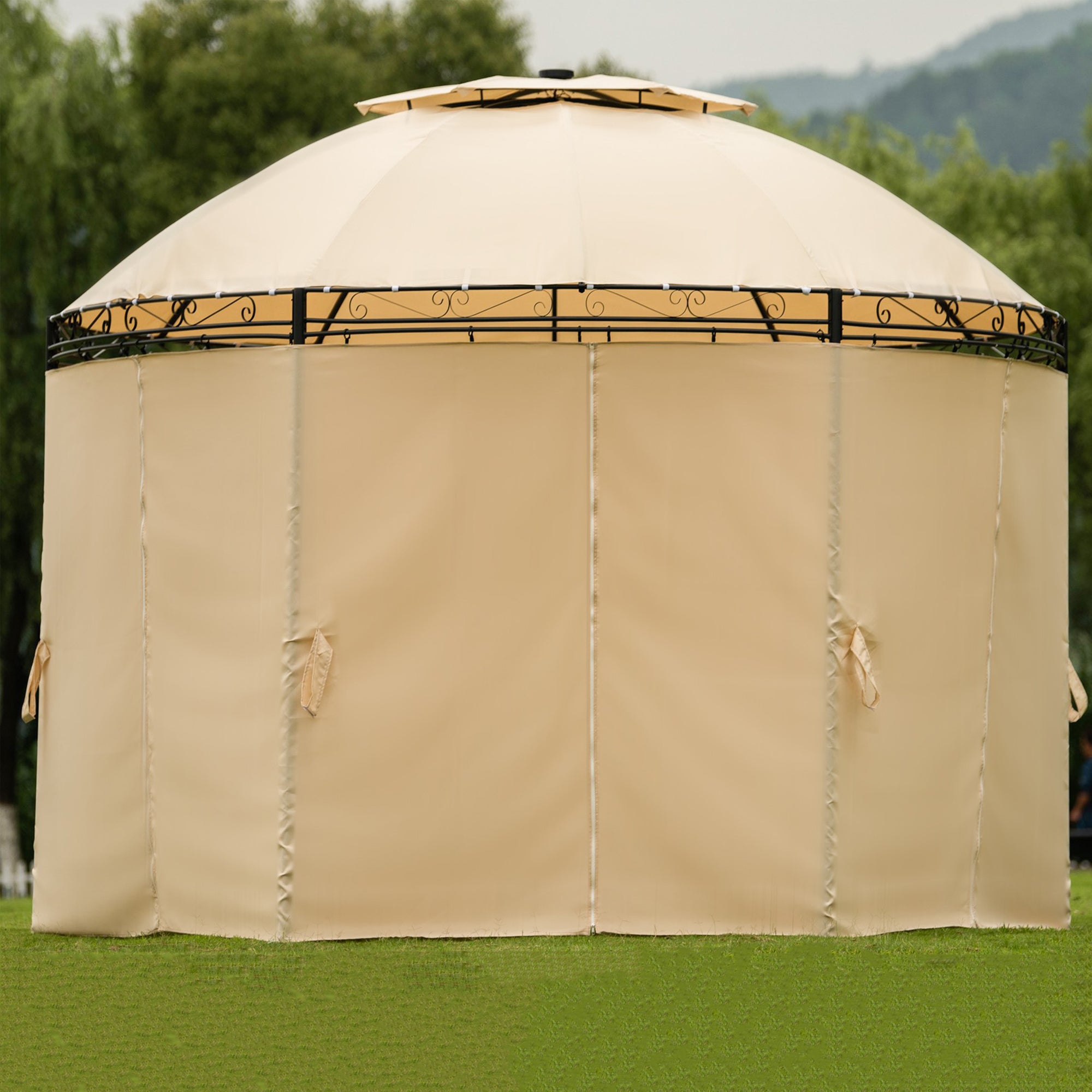 11' X 11' Iron Polyester Round Soft-Top Outdoor Canopy Patio Gazebo