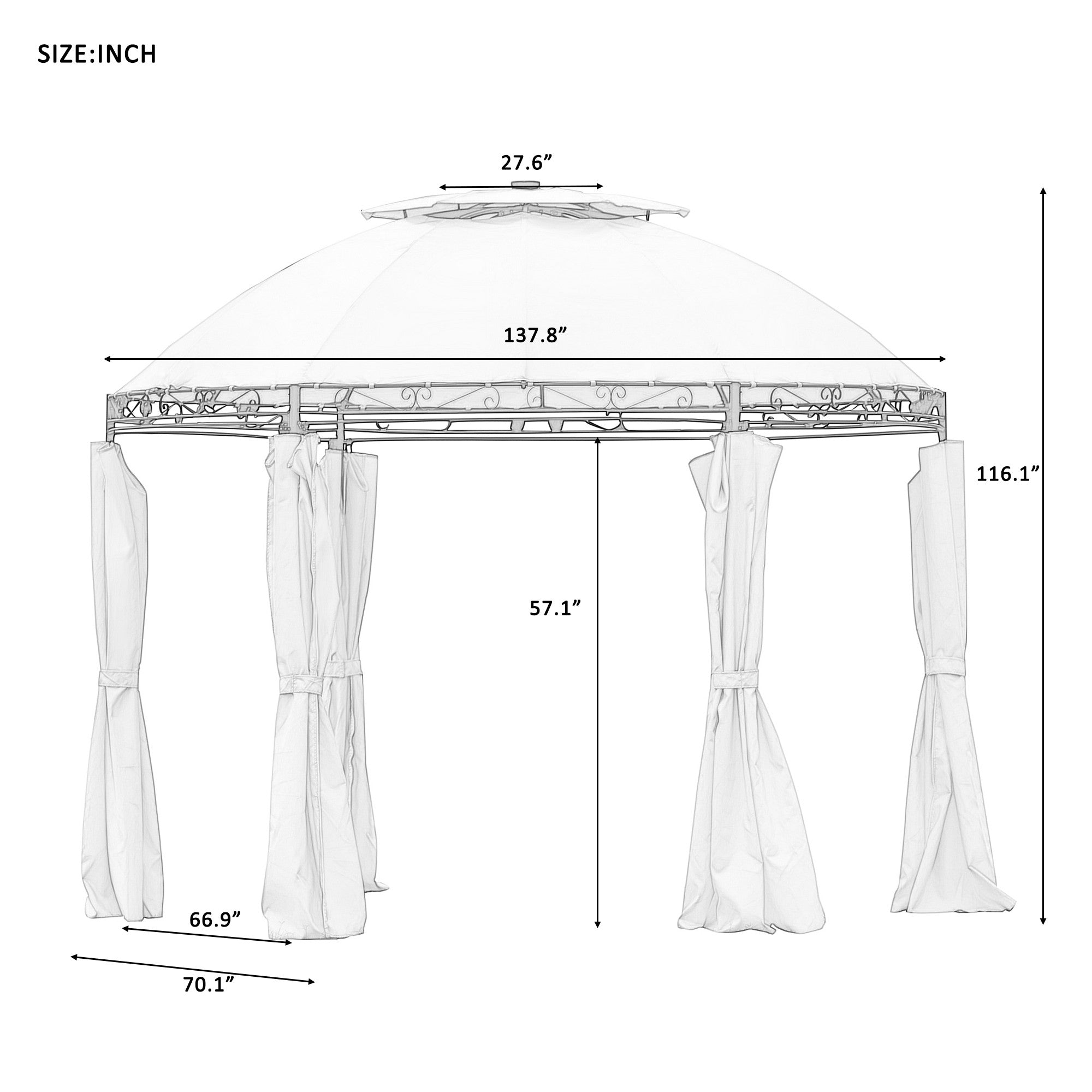 11' X 11' Iron Polyester Round Soft-Top Outdoor Canopy Patio Gazebo