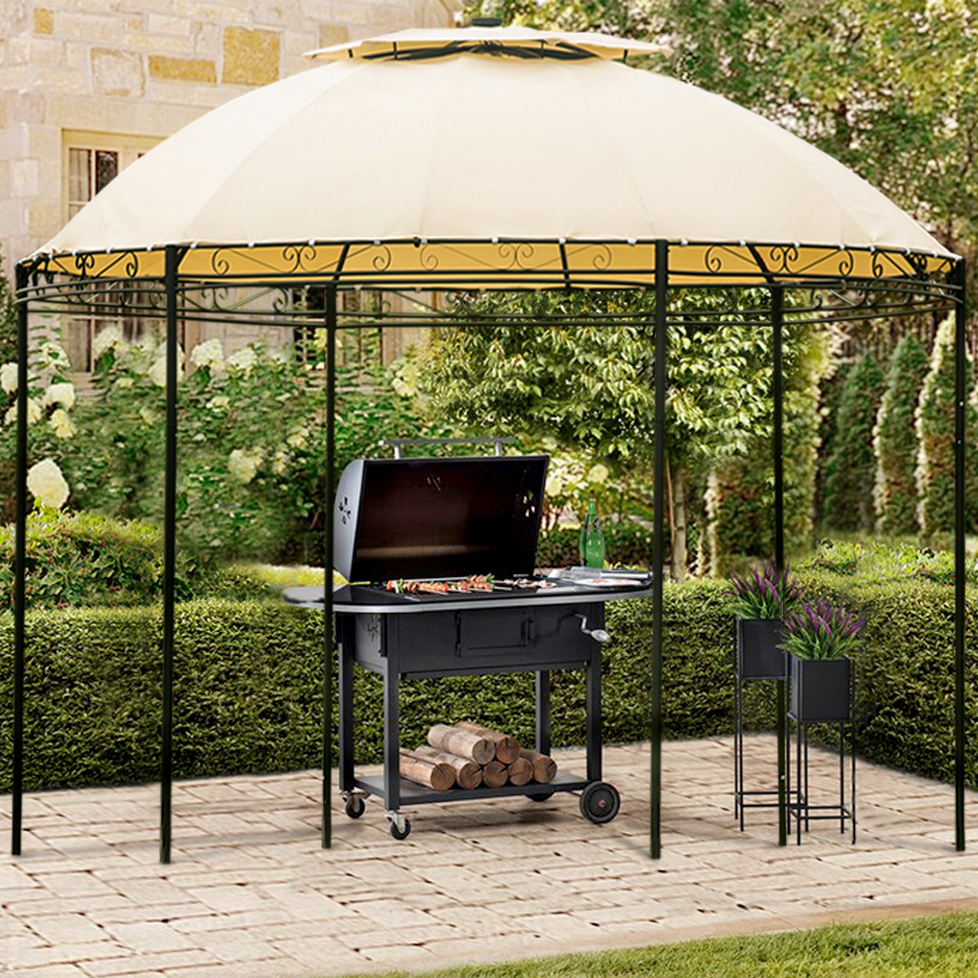 11' X 11' Iron Polyester Round Soft-Top Outdoor Canopy Patio Gazebo