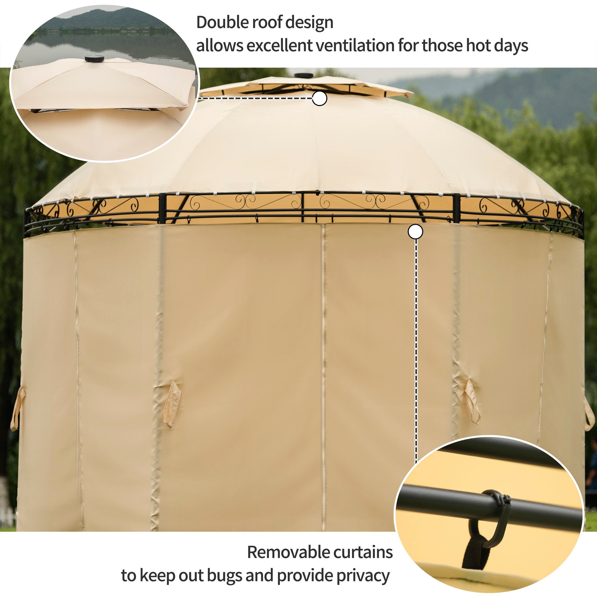 11' X 11' Iron Polyester Round Soft-Top Outdoor Canopy Patio Gazebo