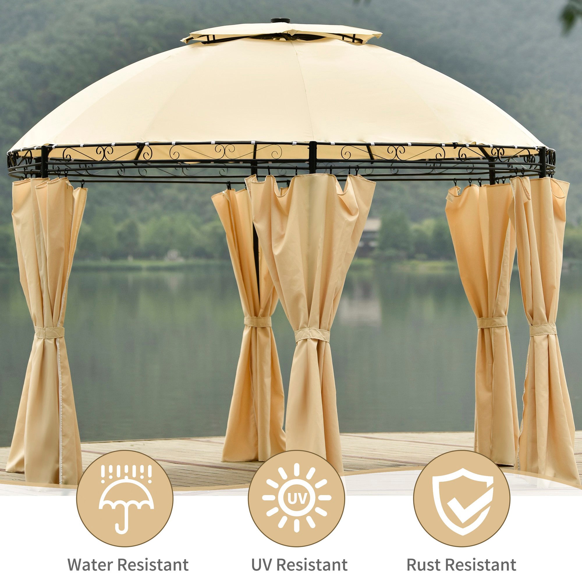 11' X 11' Iron Polyester Round Soft-Top Outdoor Canopy Patio Gazebo