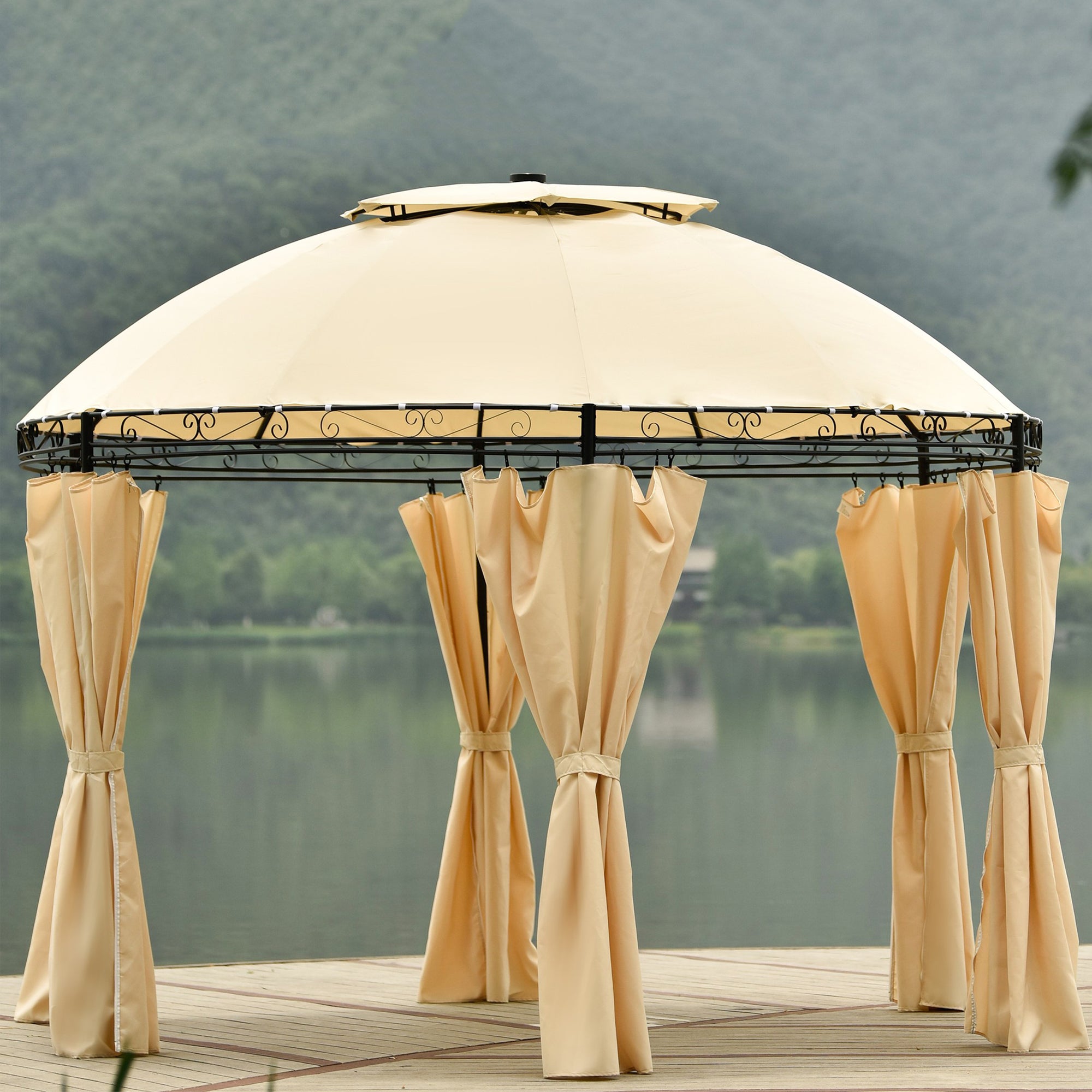 11' X 11' Iron Polyester Round Soft-Top Outdoor Canopy Patio Gazebo