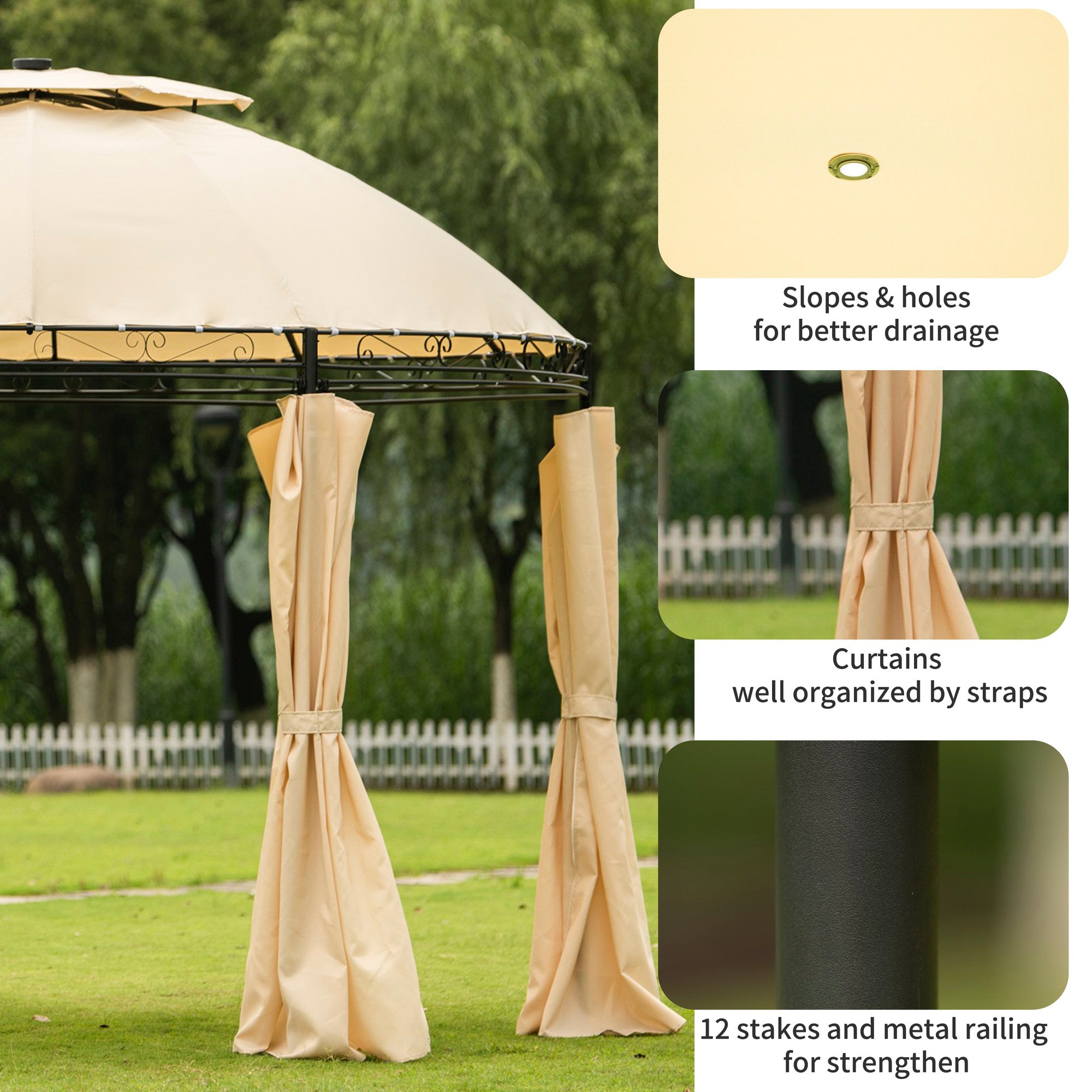 11' X 11' Iron Polyester Round Soft-Top Outdoor Canopy Patio Gazebo