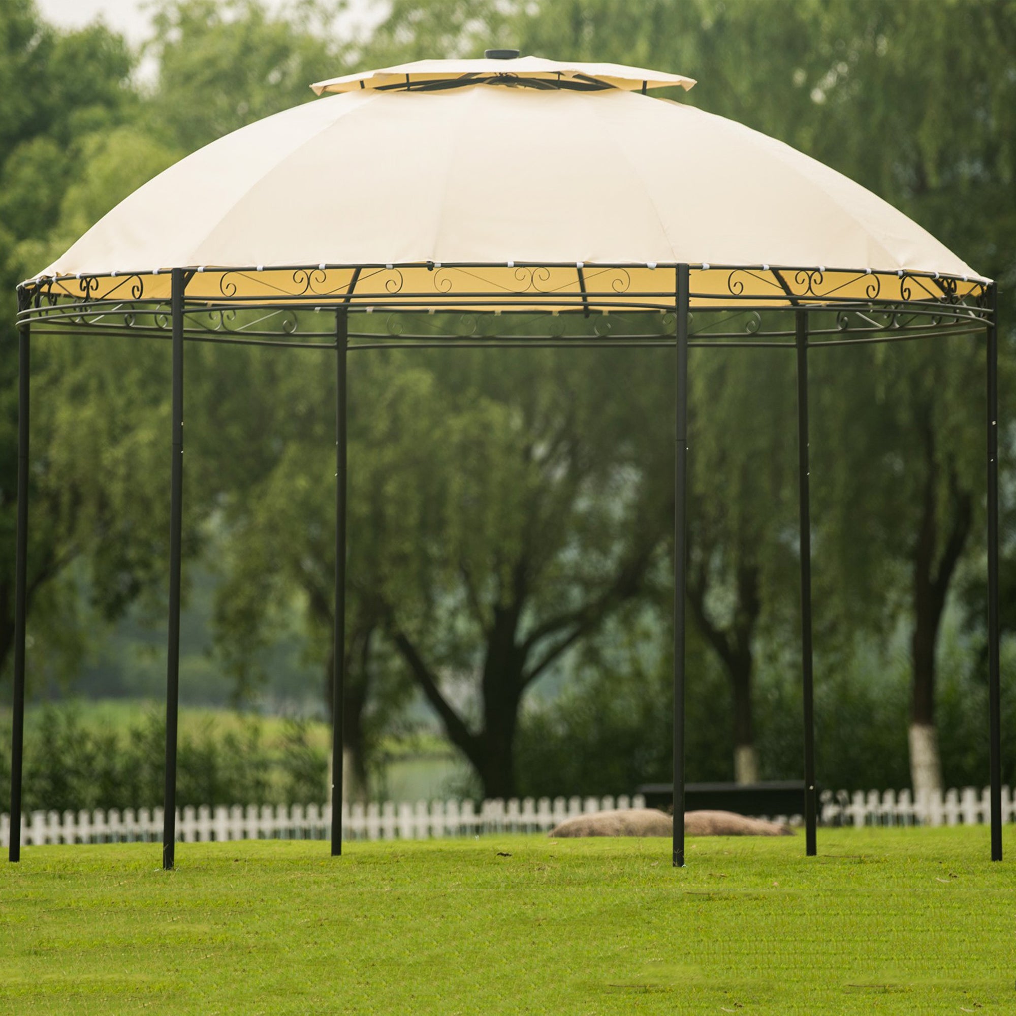 11' X 11' Iron Polyester Round Soft-Top Outdoor Canopy Patio Gazebo