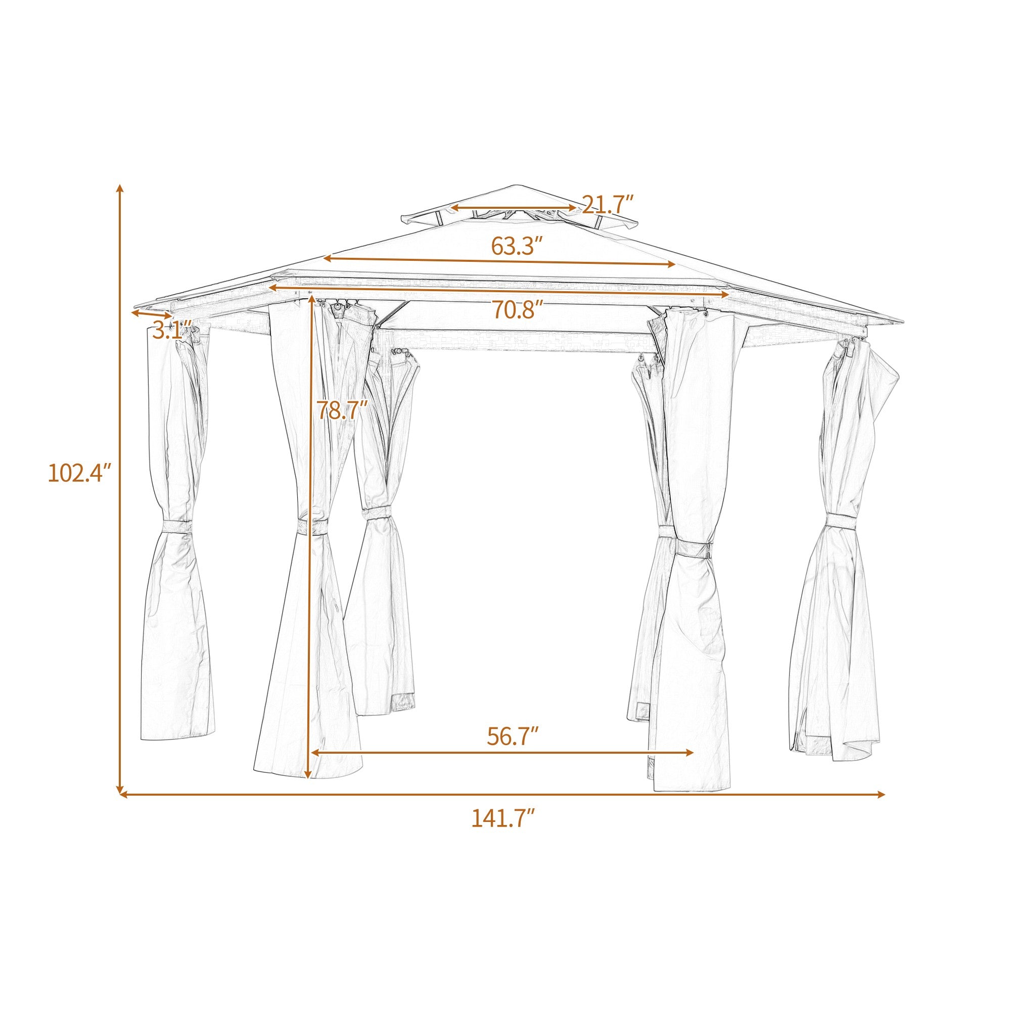 12' X 12' Iron Polyester Soft-Top Outdoor Canopy Patio Gazebo with Mosquito Netting