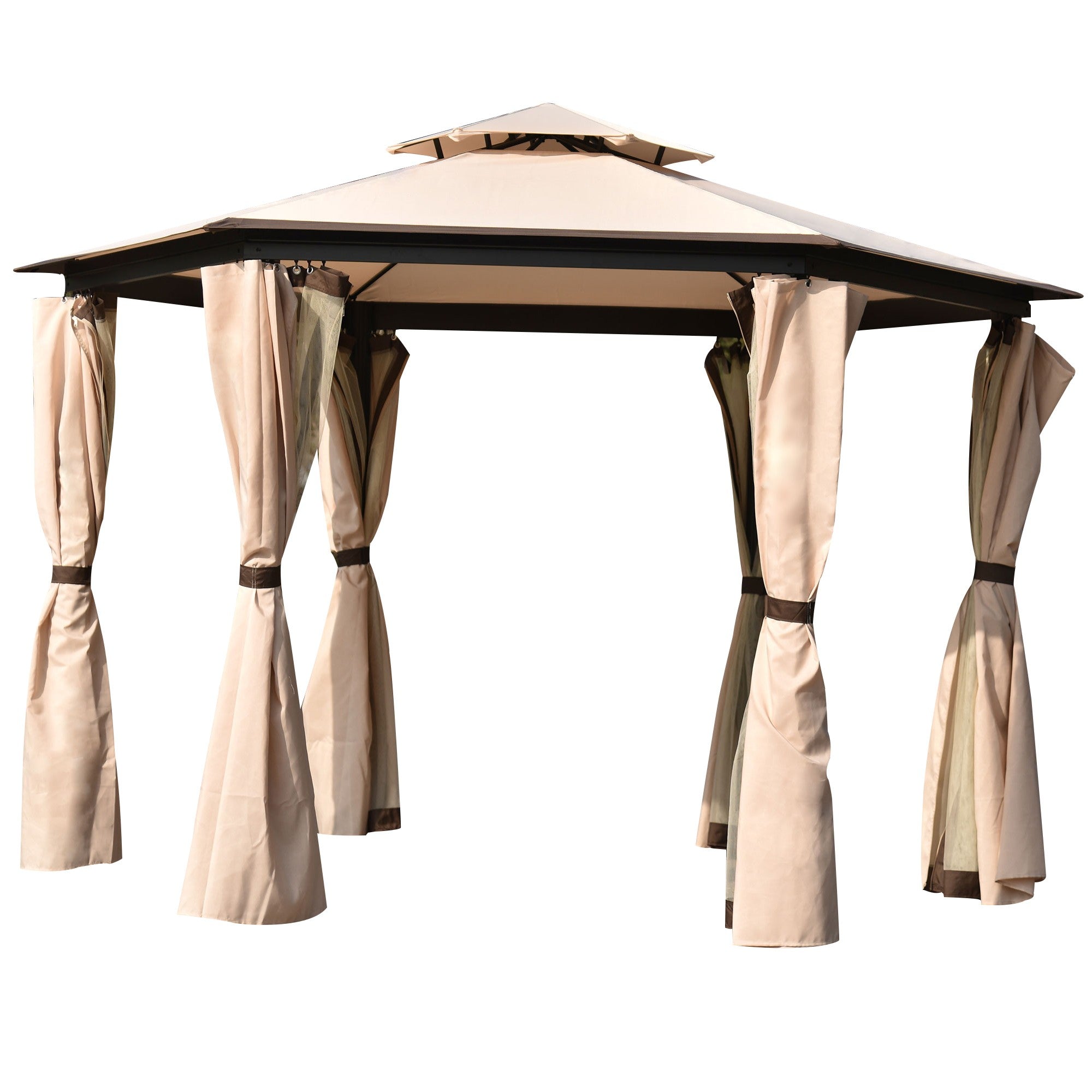 12' X 12' Iron Polyester Soft-Top Outdoor Canopy Patio Gazebo with Mosquito Netting