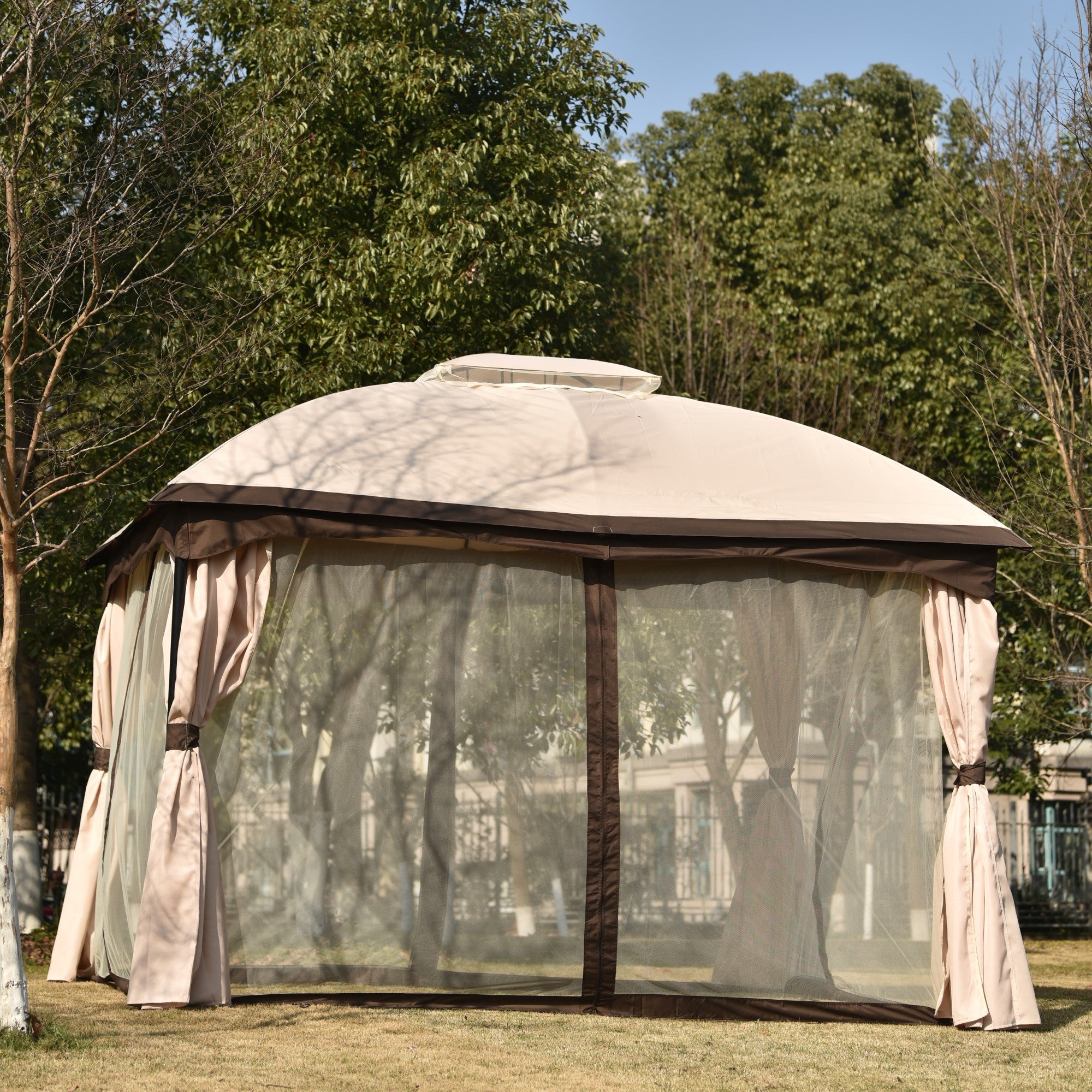 12' X 10' Iron Polyester  Soft-Top  Outdoor Canopy Patio Gazebo