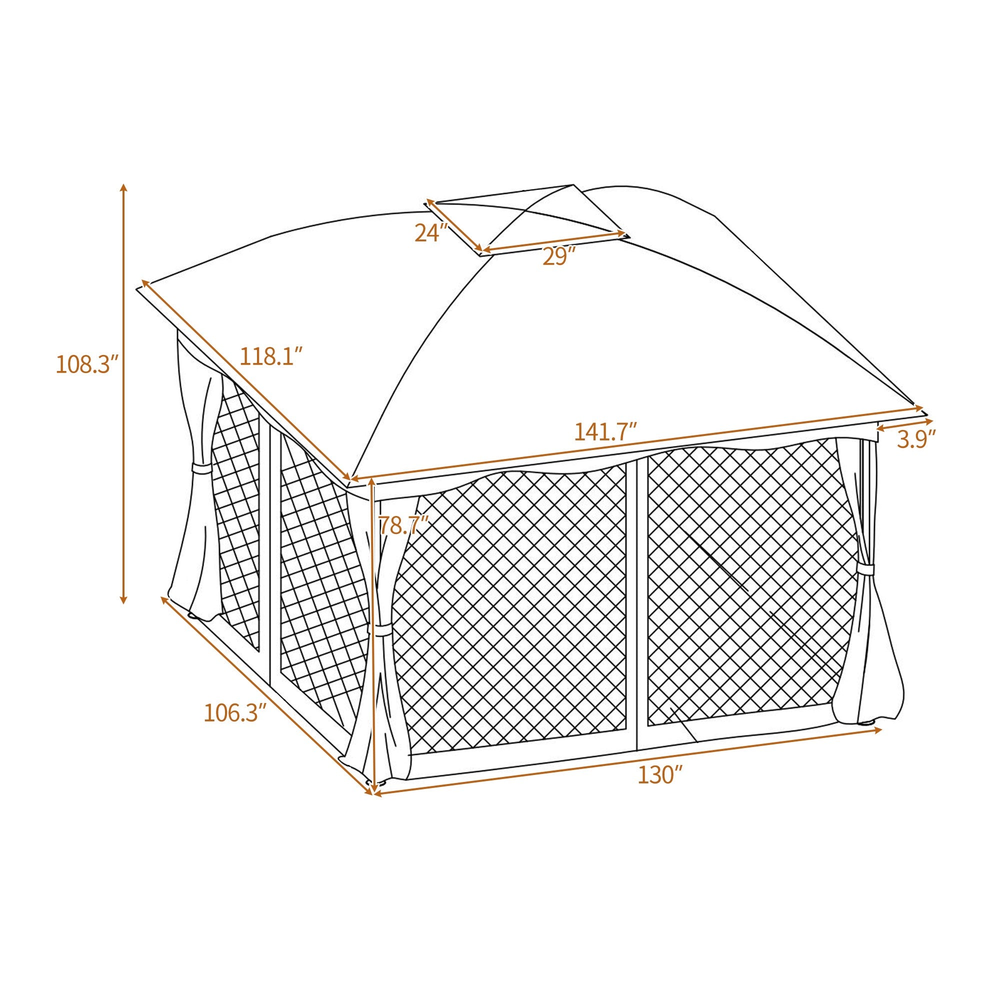 12' X 10' Iron Polyester  Soft-Top  Outdoor Canopy Patio Gazebo