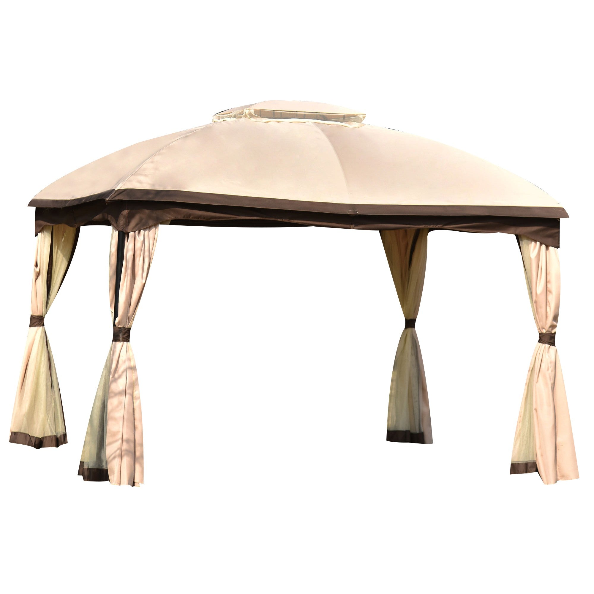 12' X 10' Iron Polyester  Soft-Top  Outdoor Canopy Patio Gazebo