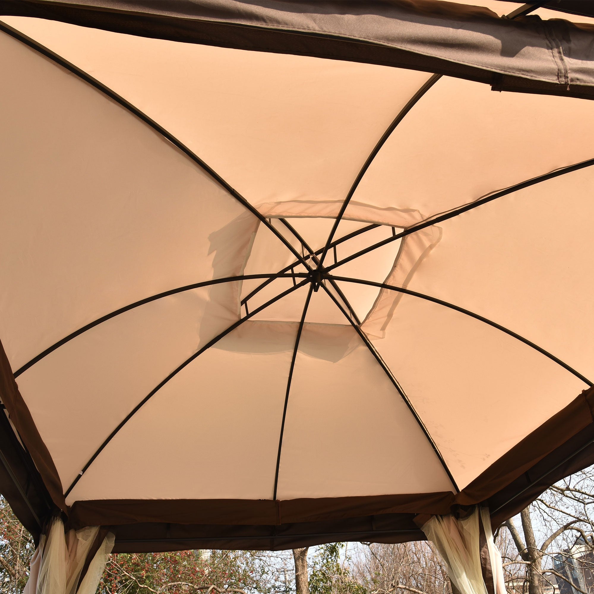 12' X 10' Iron Polyester  Soft-Top  Outdoor Canopy Patio Gazebo