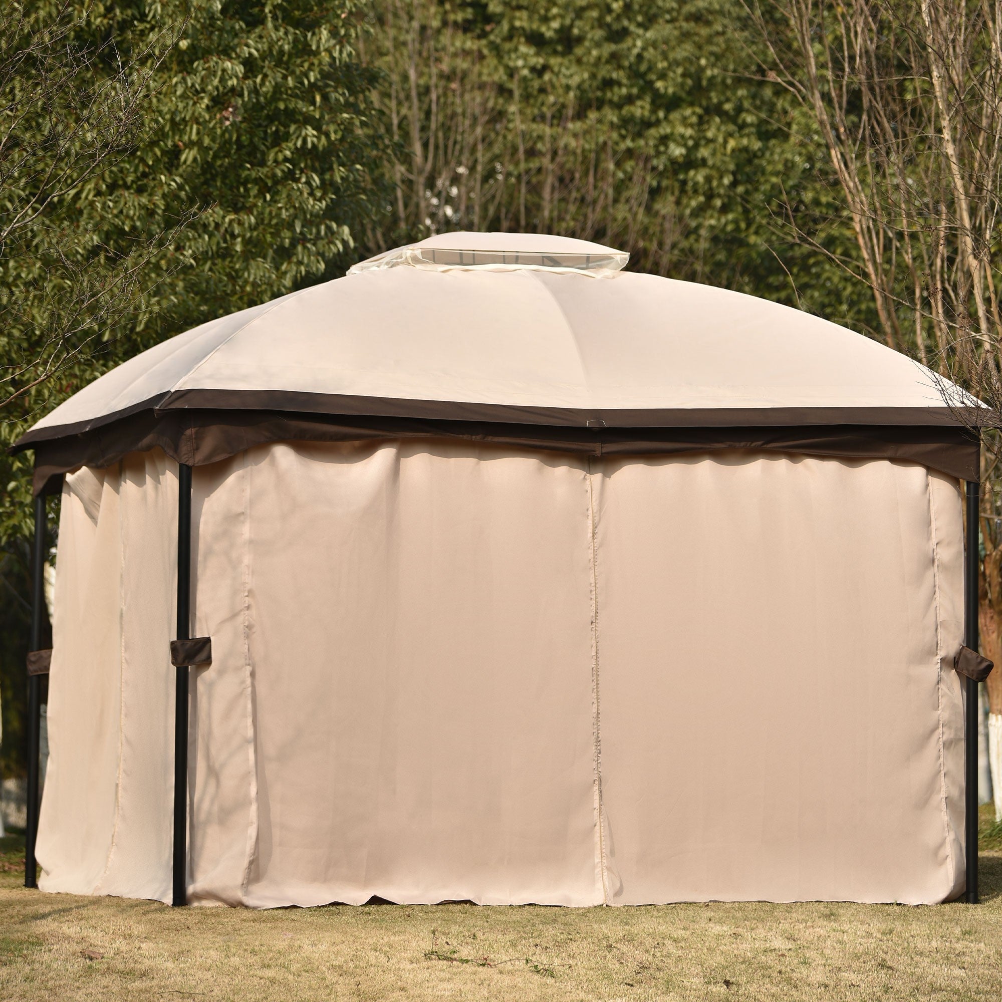 12' X 10' Iron Polyester  Soft-Top  Outdoor Canopy Patio Gazebo