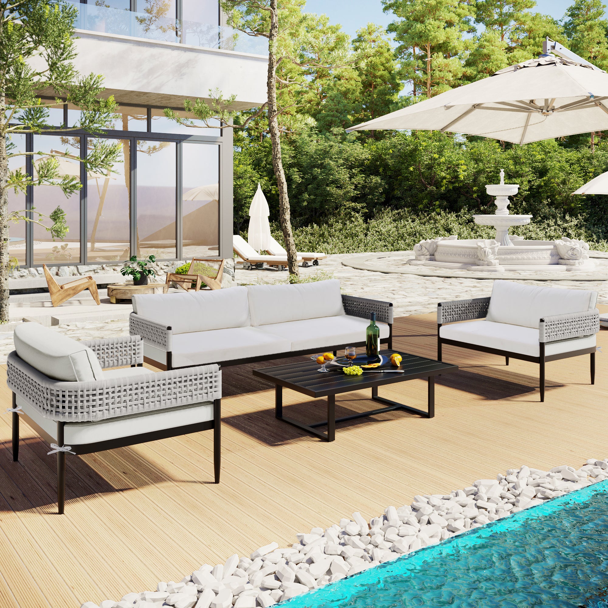 4 Pieces Outdoor Patio Sectional Sofa with Cushions