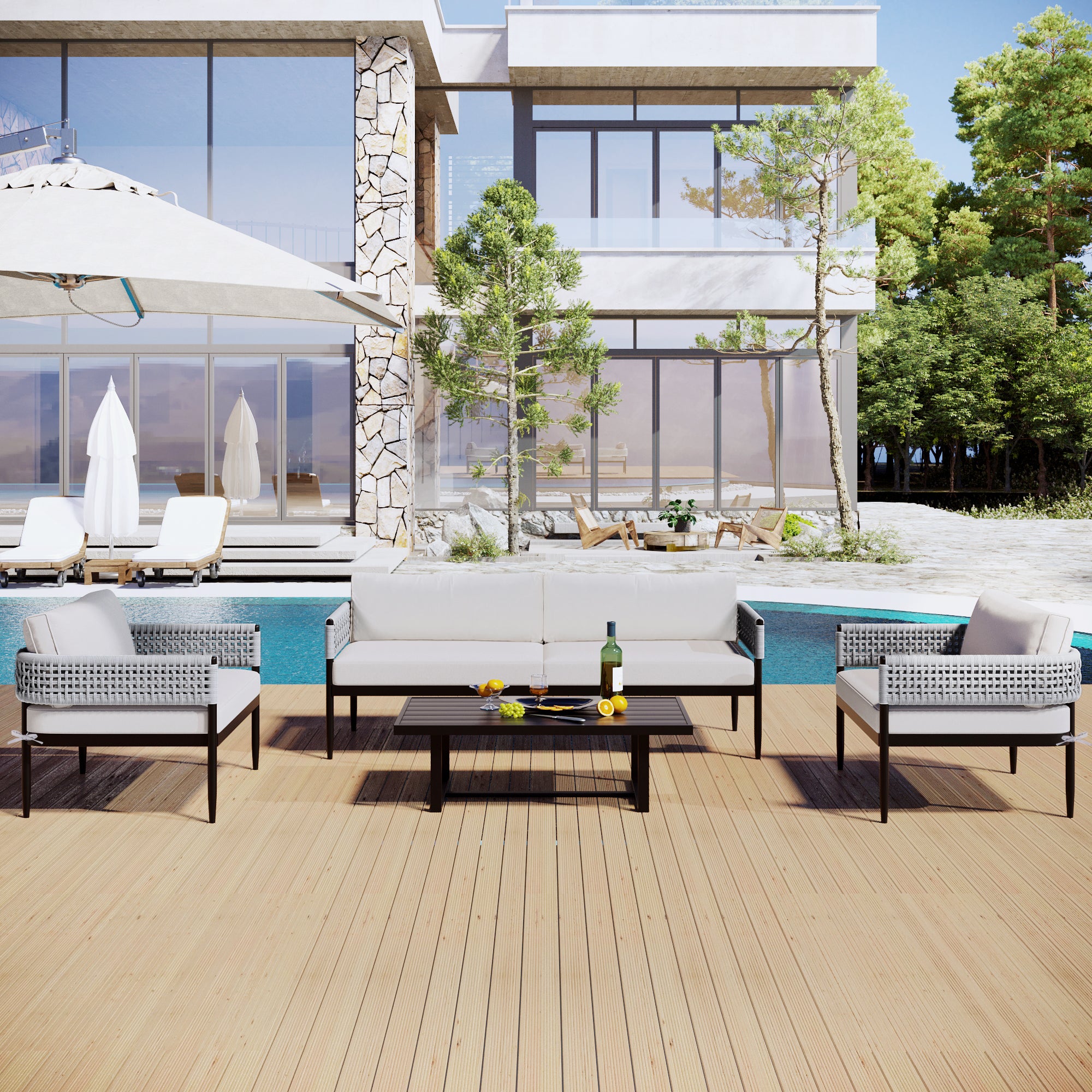 4 Pieces Outdoor Patio Sectional Sofa with Cushions