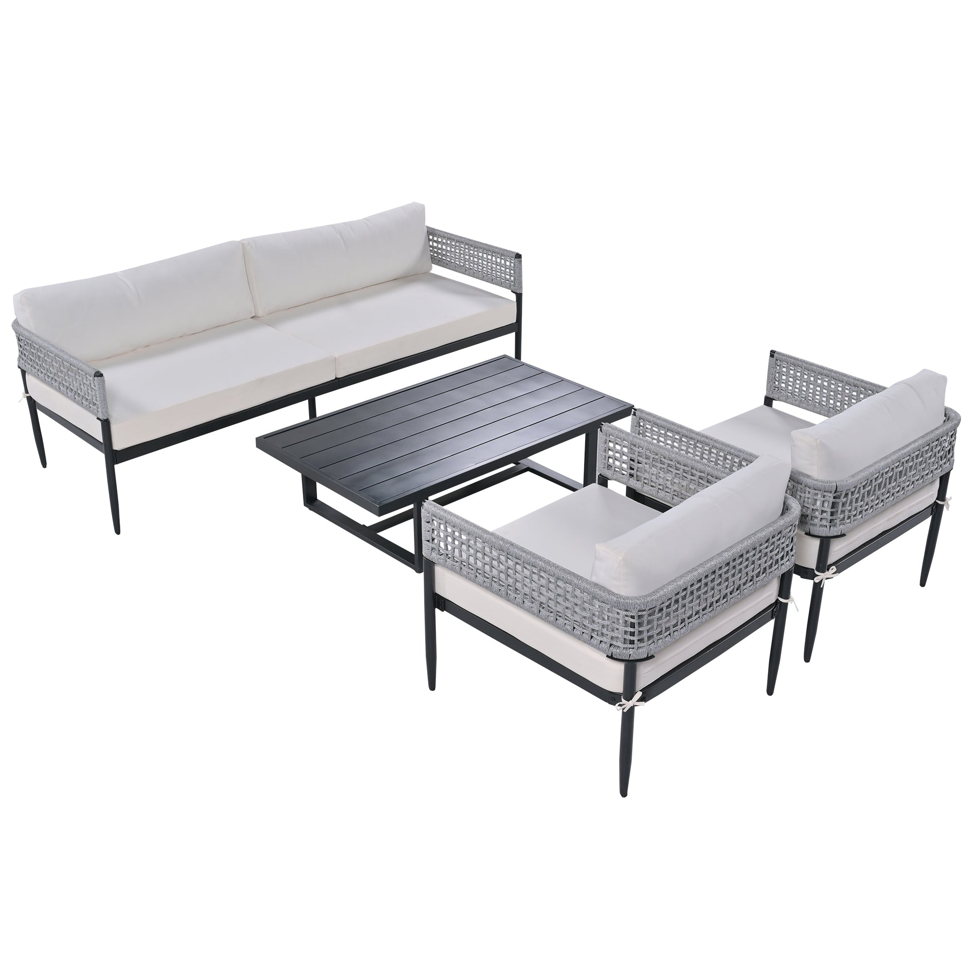 4 Pieces Outdoor Patio Sectional Sofa with Cushions