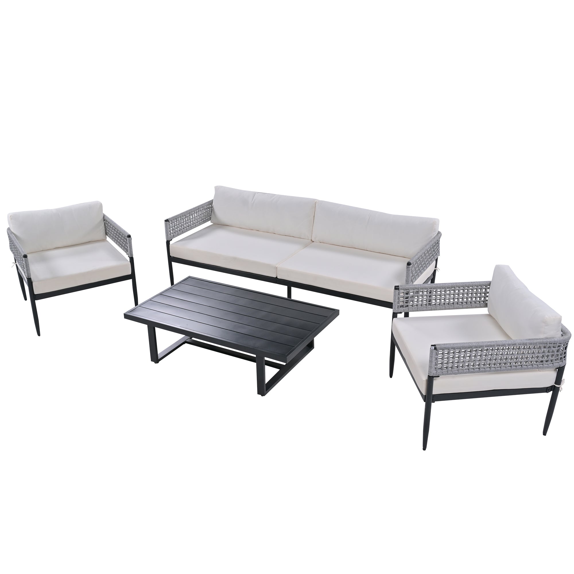 4 Pieces Outdoor Patio Sectional Sofa with Cushions