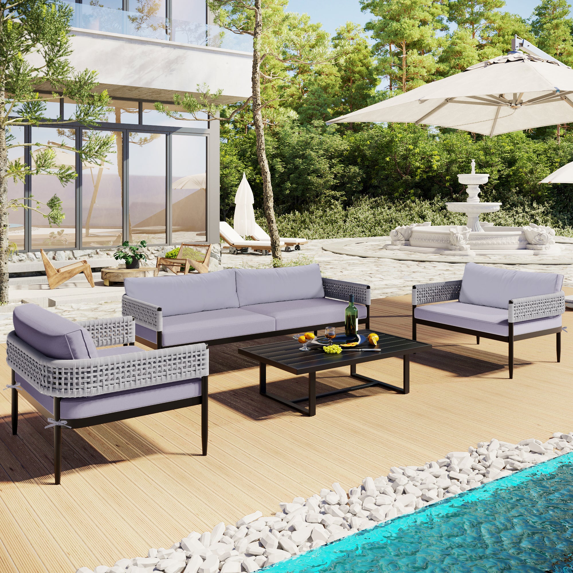 4 Pieces Outdoor Patio Sectional Sofa with Cushions