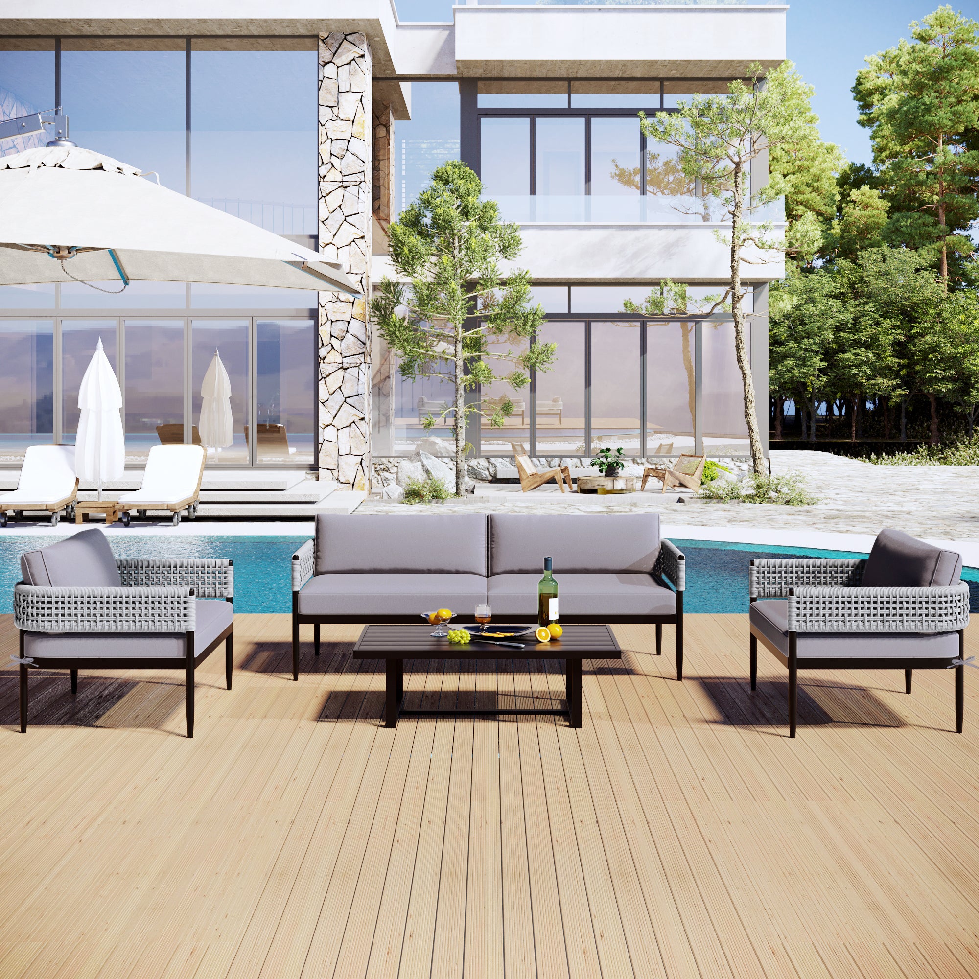 4 Pieces Outdoor Patio Sectional Sofa with Cushions