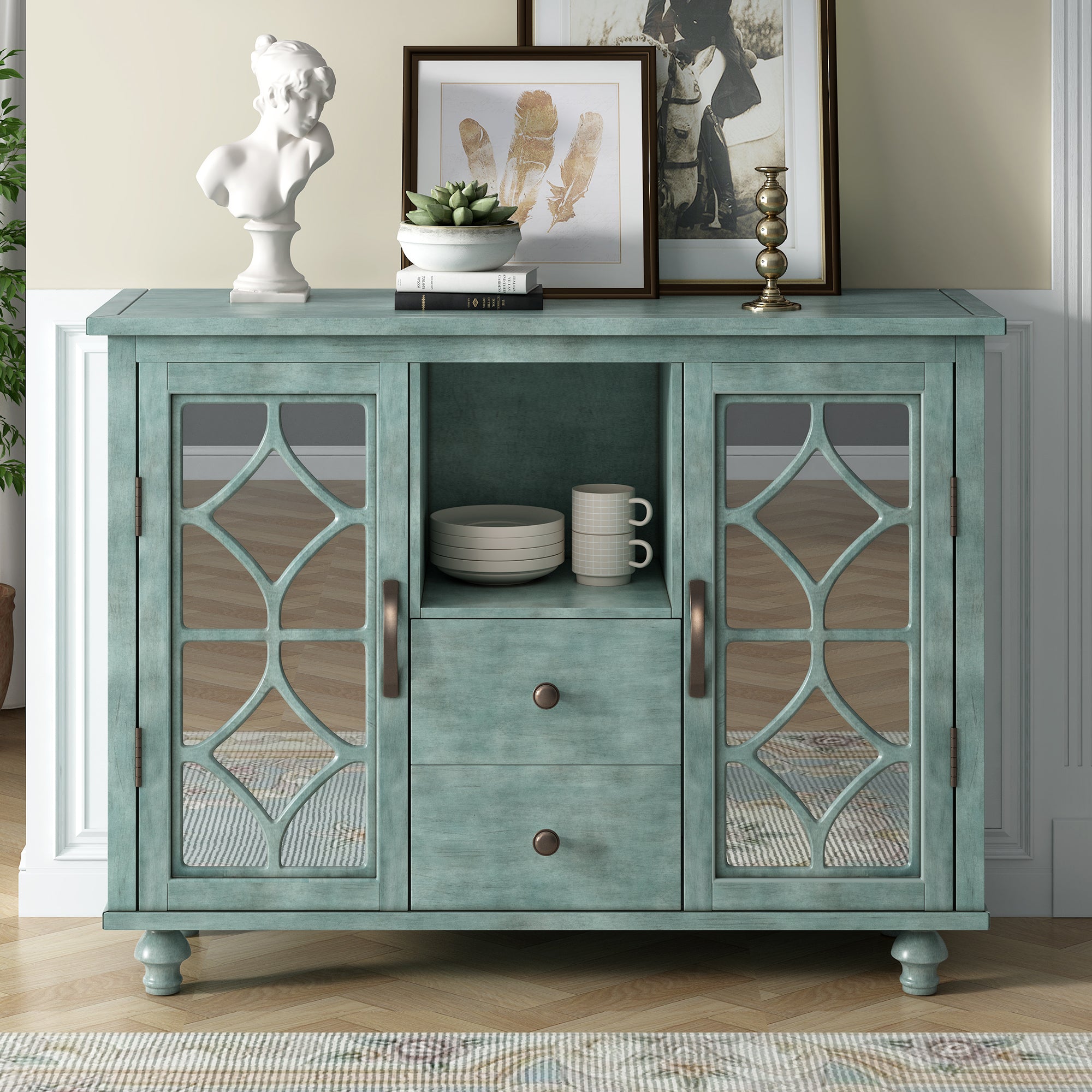 48-inch Wood Sideboard with Exterior Shelf and 2 Drawers