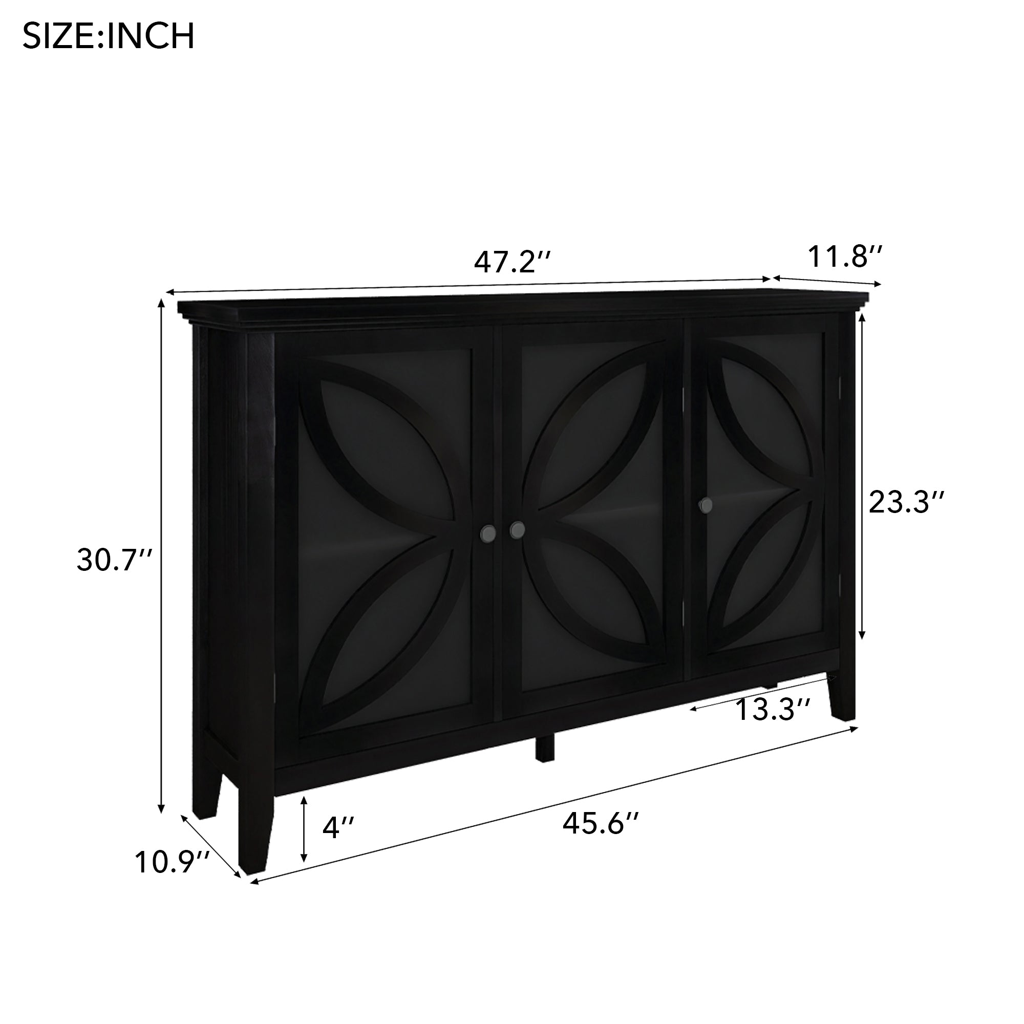 48-inch Wood Sideboard with Adjustable Shelf