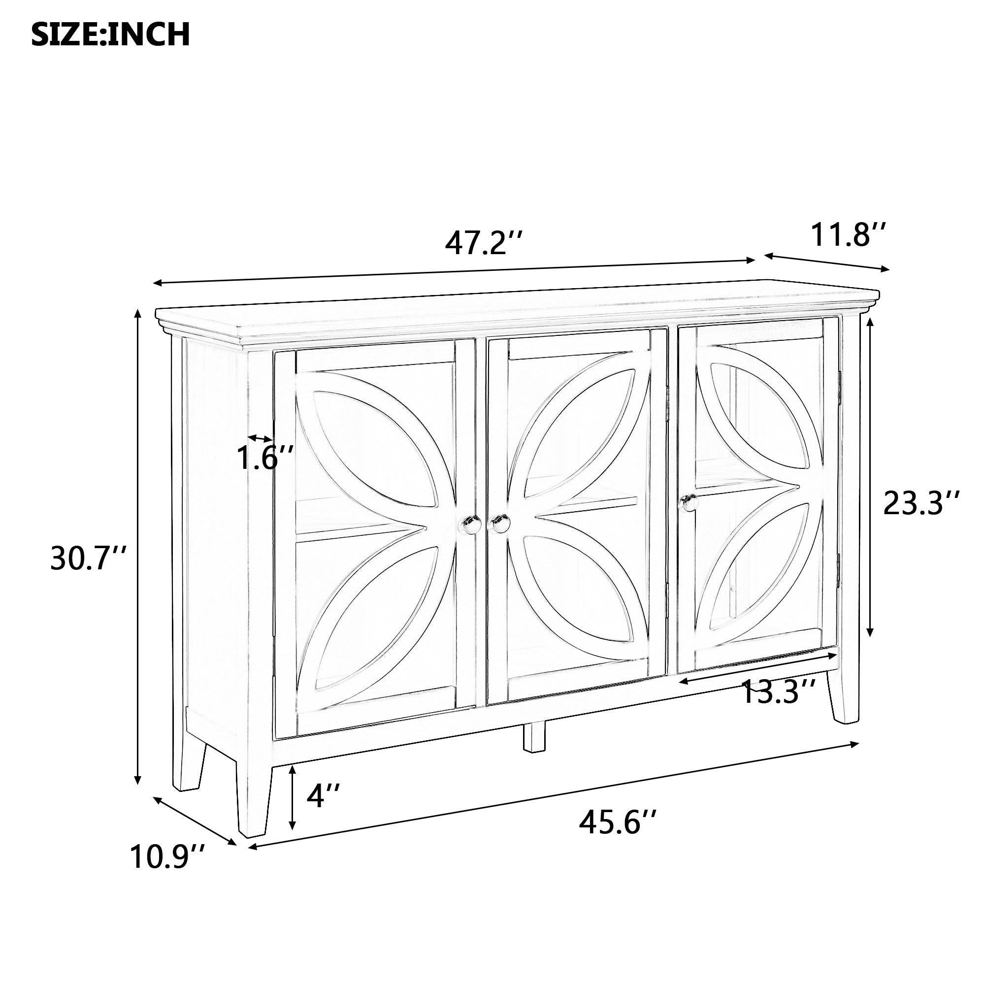 48-inch Wood Sideboard with Adjustable Shelf
