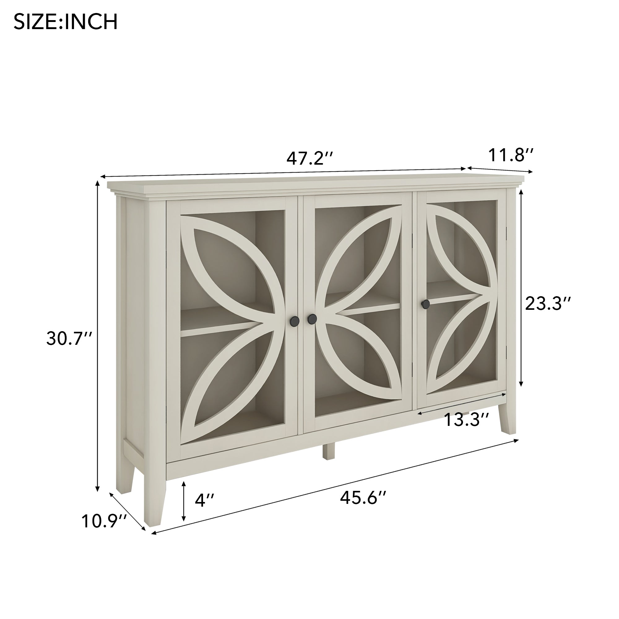 48-inch Wood Sideboard with Adjustable Shelf