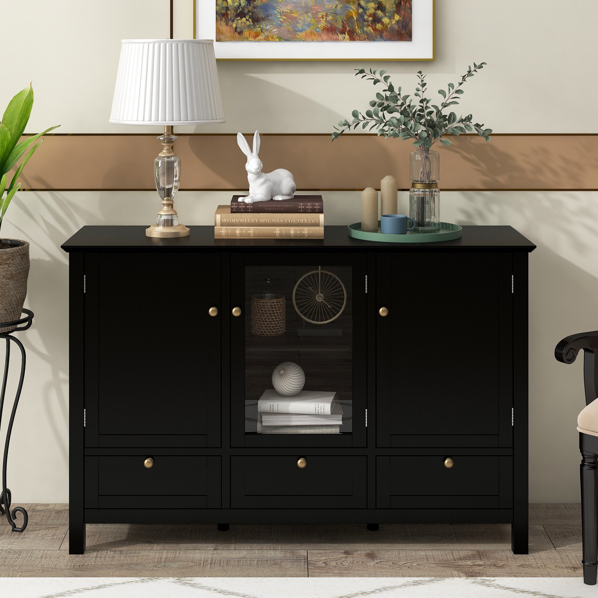 45-inch Wood Sideboard with 2 Doors and 3 Drawers