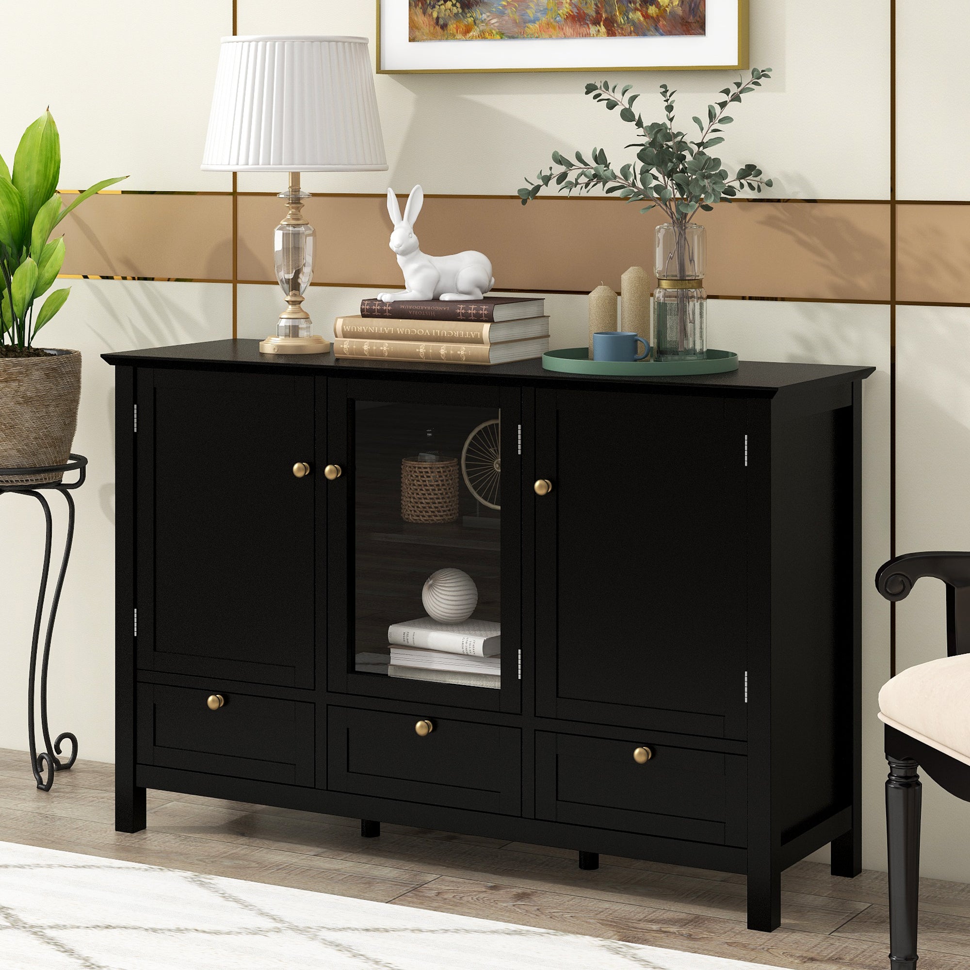 45-inch Wood Sideboard with 2 Doors and 3 Drawers