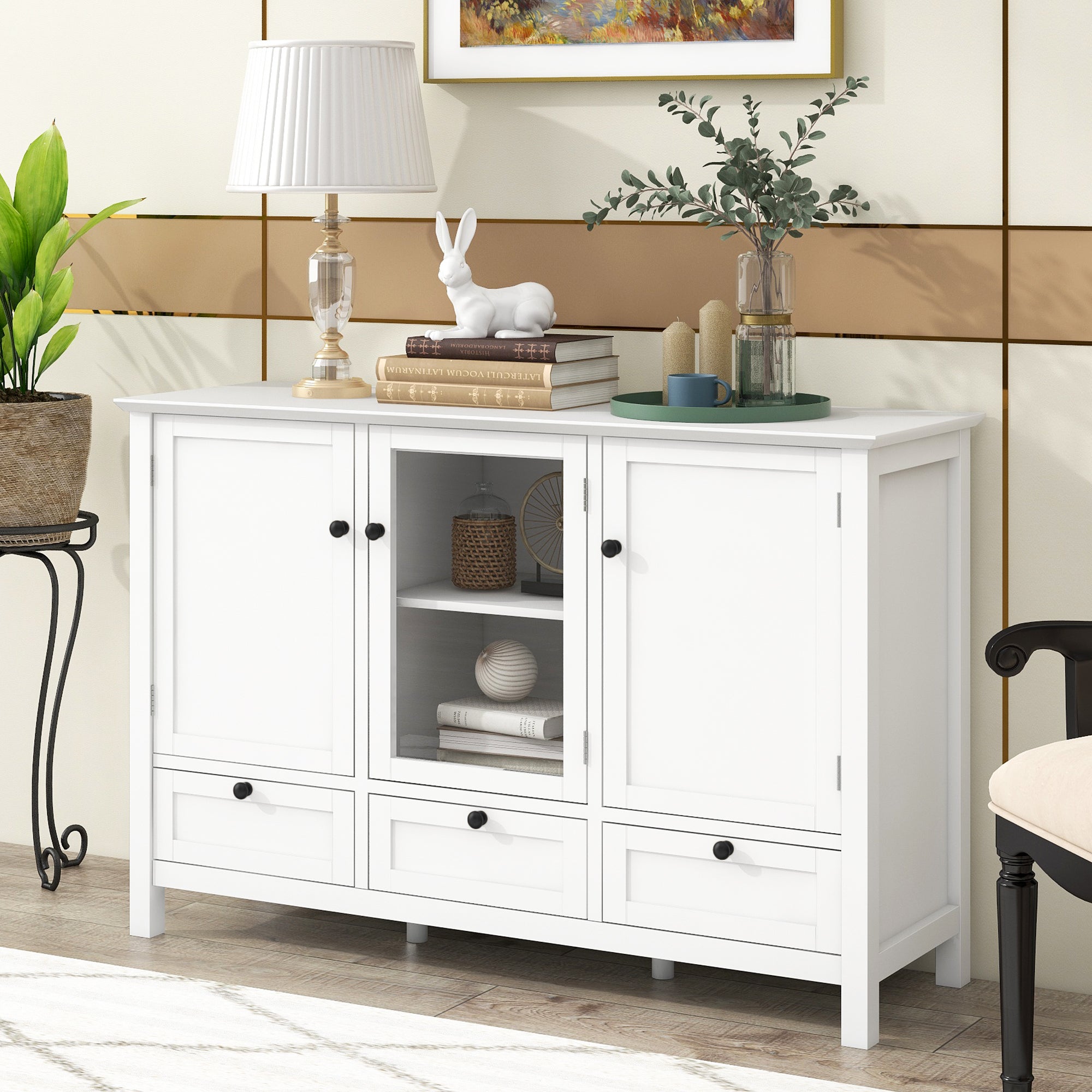 45-inch Wood Sideboard with 2 Doors and 3 Drawers