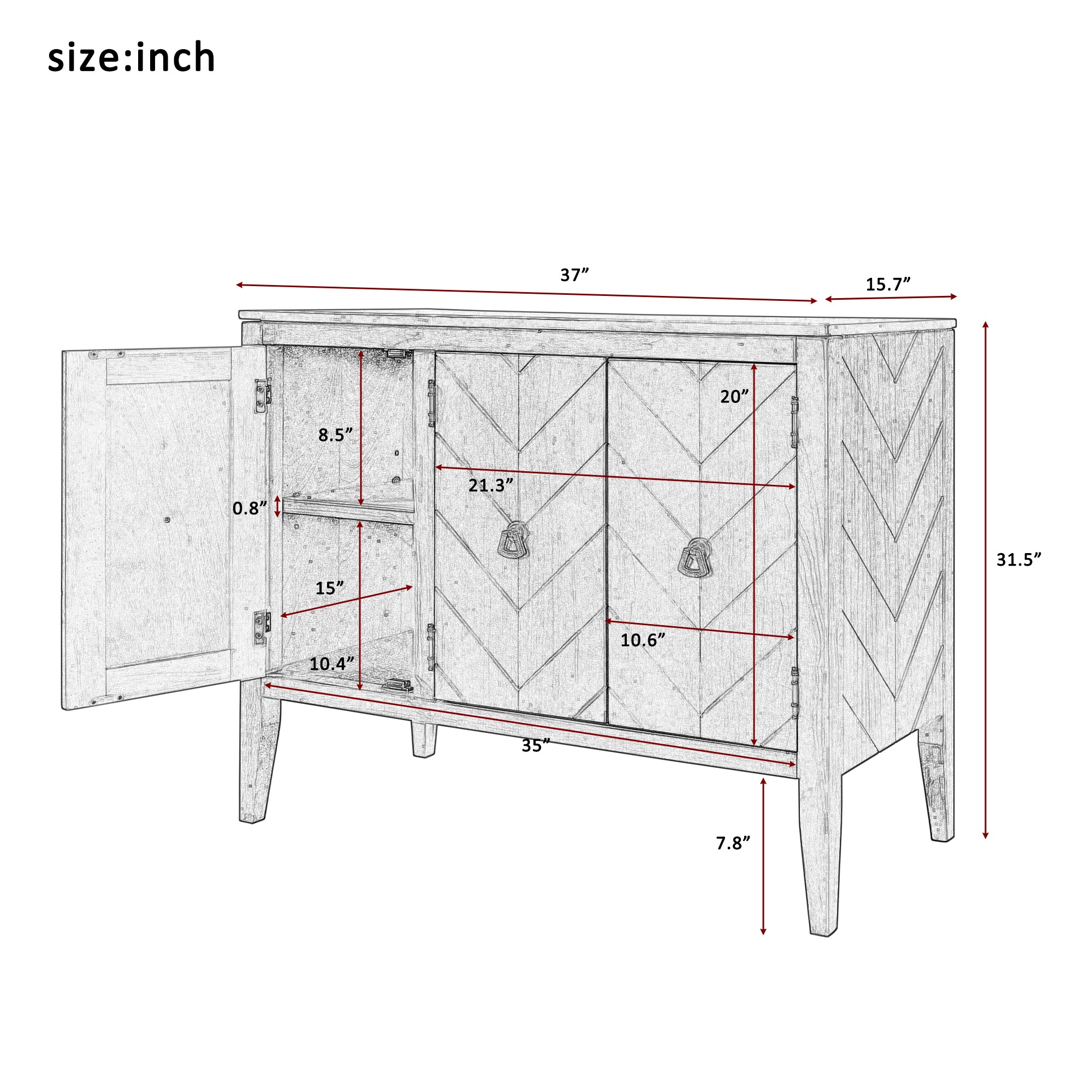 37-inch Wood Sideboard with Adjustable Shelves
