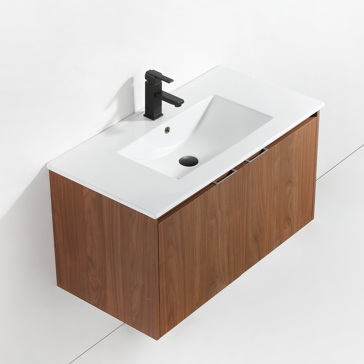 36 in. W x 18 in. D Bath Vanity Set in Brown with Ceramic Vanity Top in White with White Basin