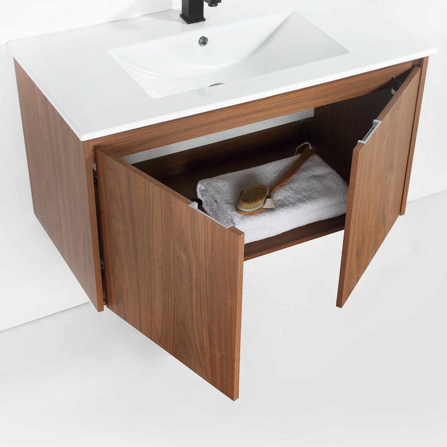 36 in. W x 18 in. D Bath Vanity Set in Brown with Ceramic Vanity Top in White with White Basin
