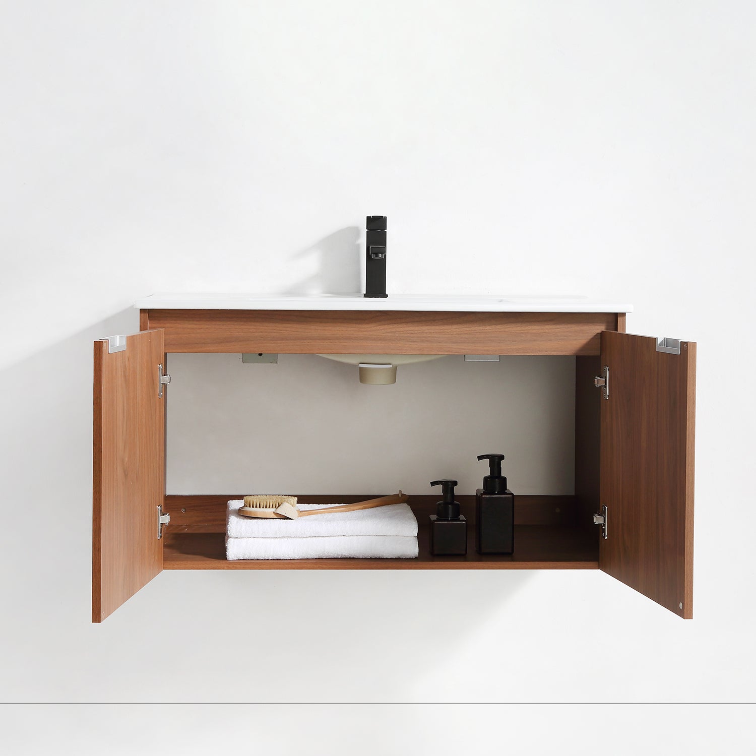 36 in. W x 18 in. D Bath Vanity Set in Brown with Ceramic Vanity Top in White with White Basin