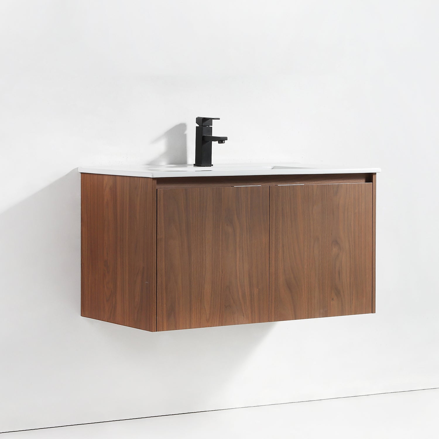 36 in. W x 18 in. D Bath Vanity Set in Brown with Ceramic Vanity Top in White with White Basin